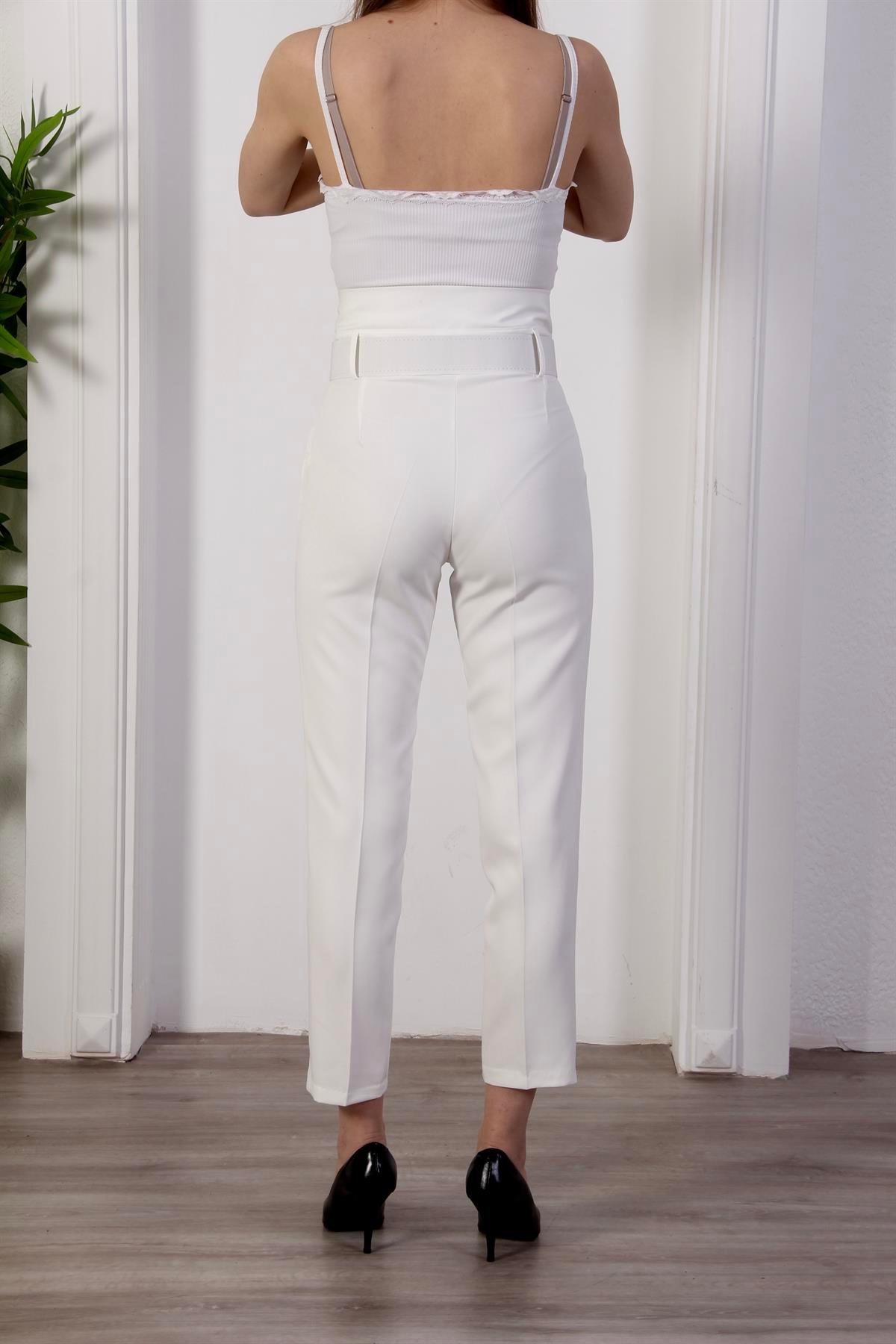 Yüksek Bel Kemerli Dar Paça Pantolon