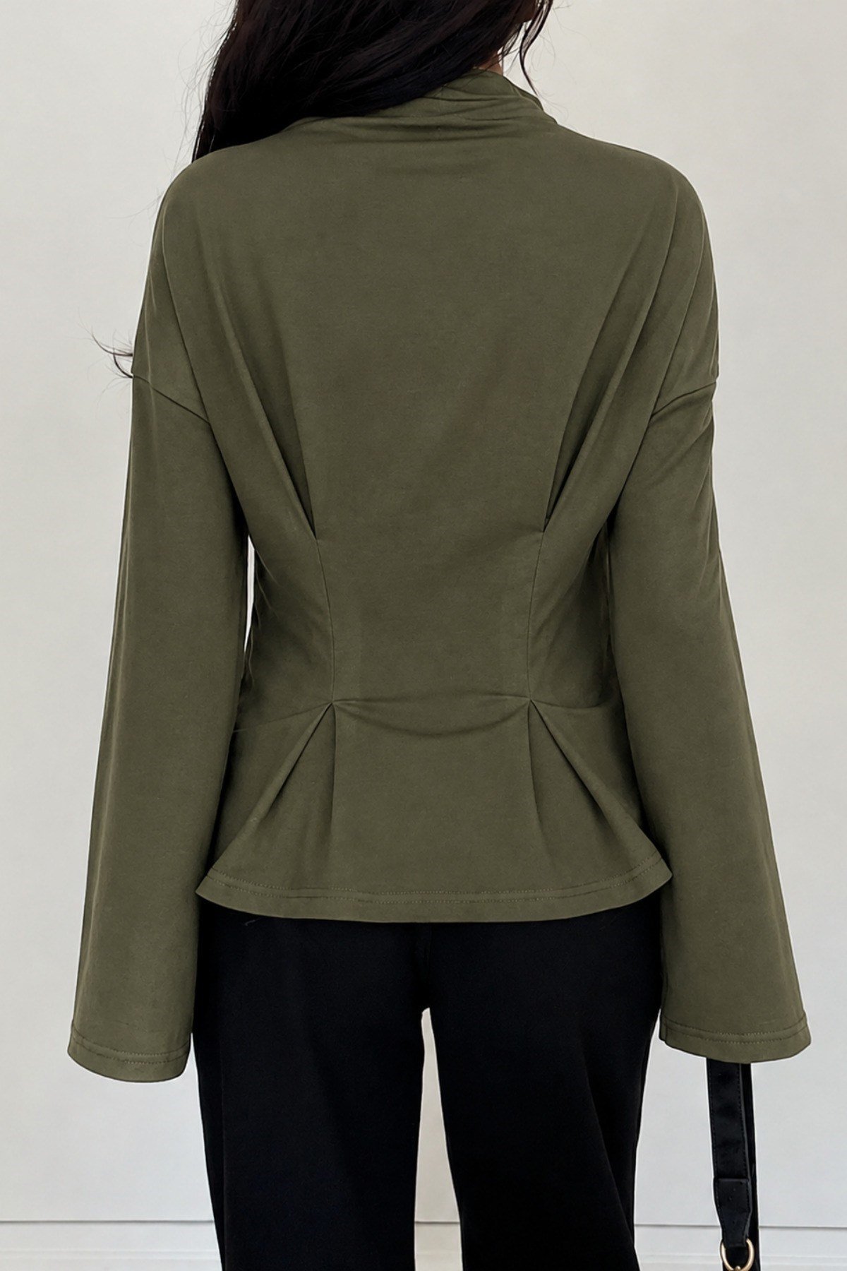 COOL TARZBluzPEPLUMPLT026-Haki-XLKadın Pilet Bel Oturtmalı Peplum Detaylı Uzun Kollu Bluz