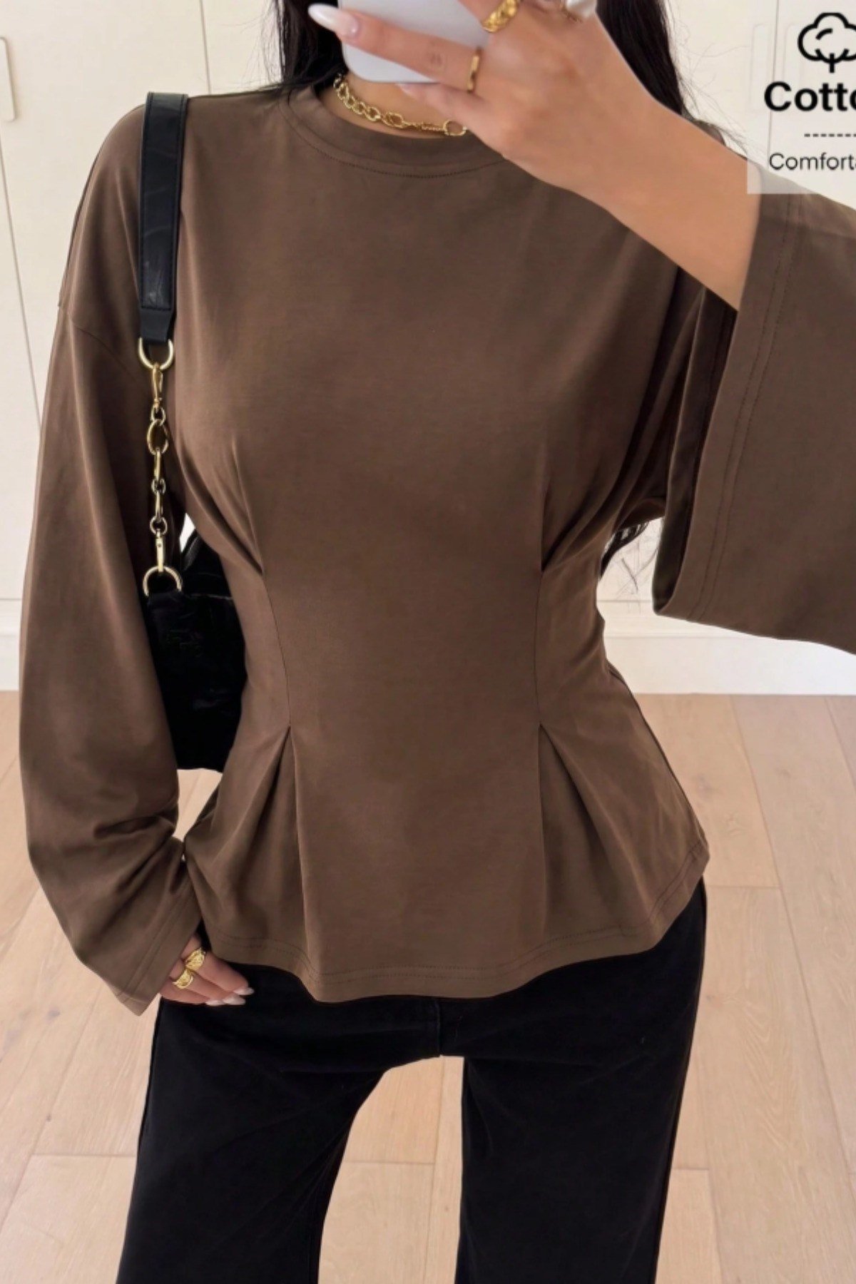 COOL TARZBluzPEPLUMPLT026-Haki-XLKadın Pilet Bel Oturtmalı Peplum Detaylı Uzun Kollu Bluz
