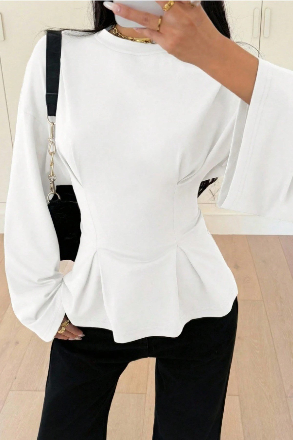 COOL TARZBluzPEPLUMPLT026-Haki-XLKadın Pilet Bel Oturtmalı Peplum Detaylı Uzun Kollu Bluz