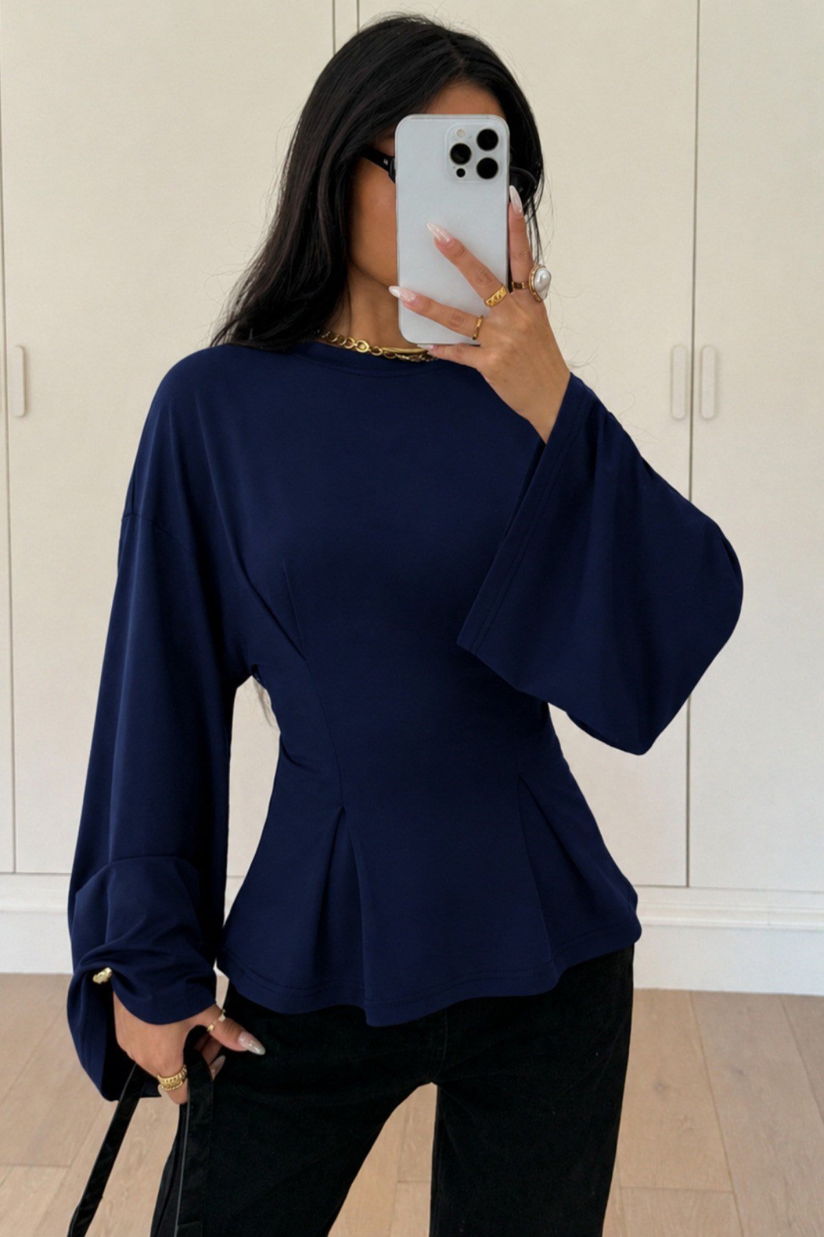 COOL TARZBluzPEPLUMPLT026-Haki-XLKadın Pilet Bel Oturtmalı Peplum Detaylı Uzun Kollu Bluz