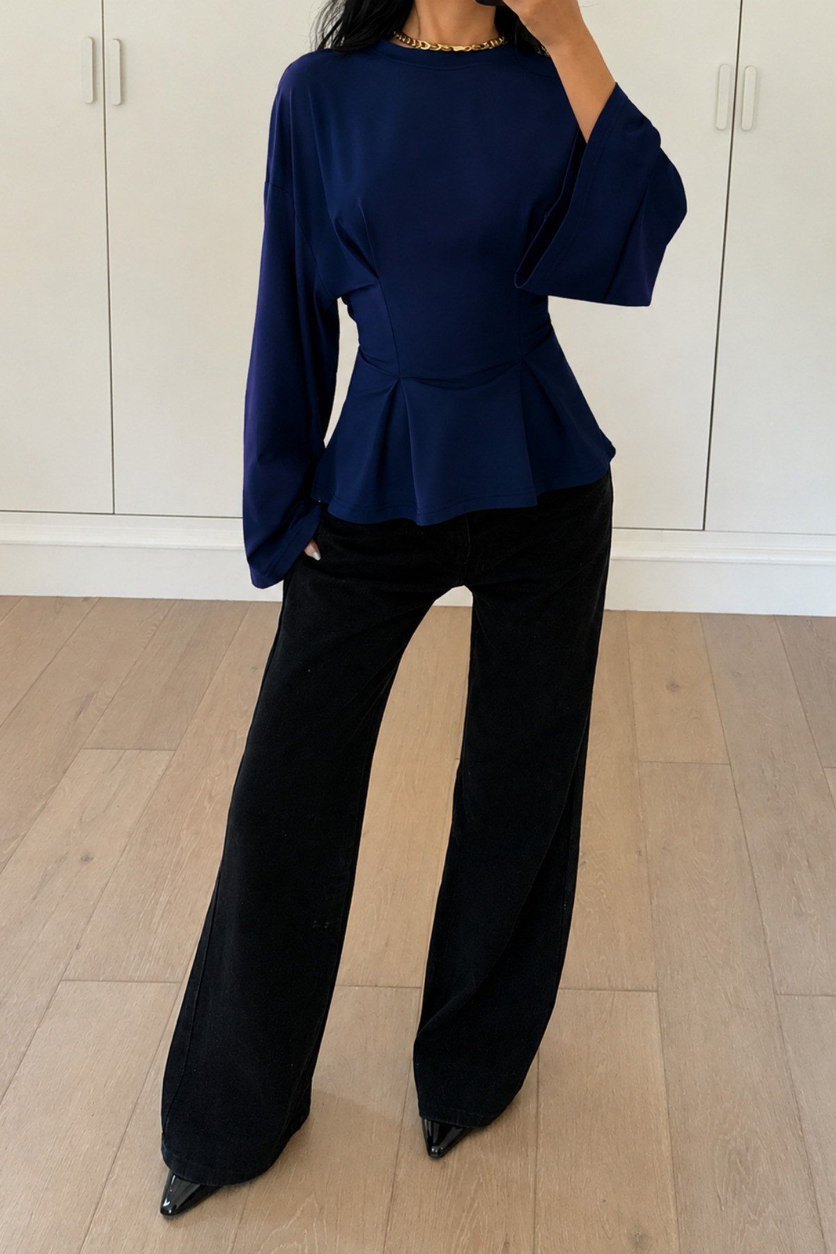 COOL TARZBluzPEPLUMPLT026-Haki-XLKadın Pilet Bel Oturtmalı Peplum Detaylı Uzun Kollu Bluz