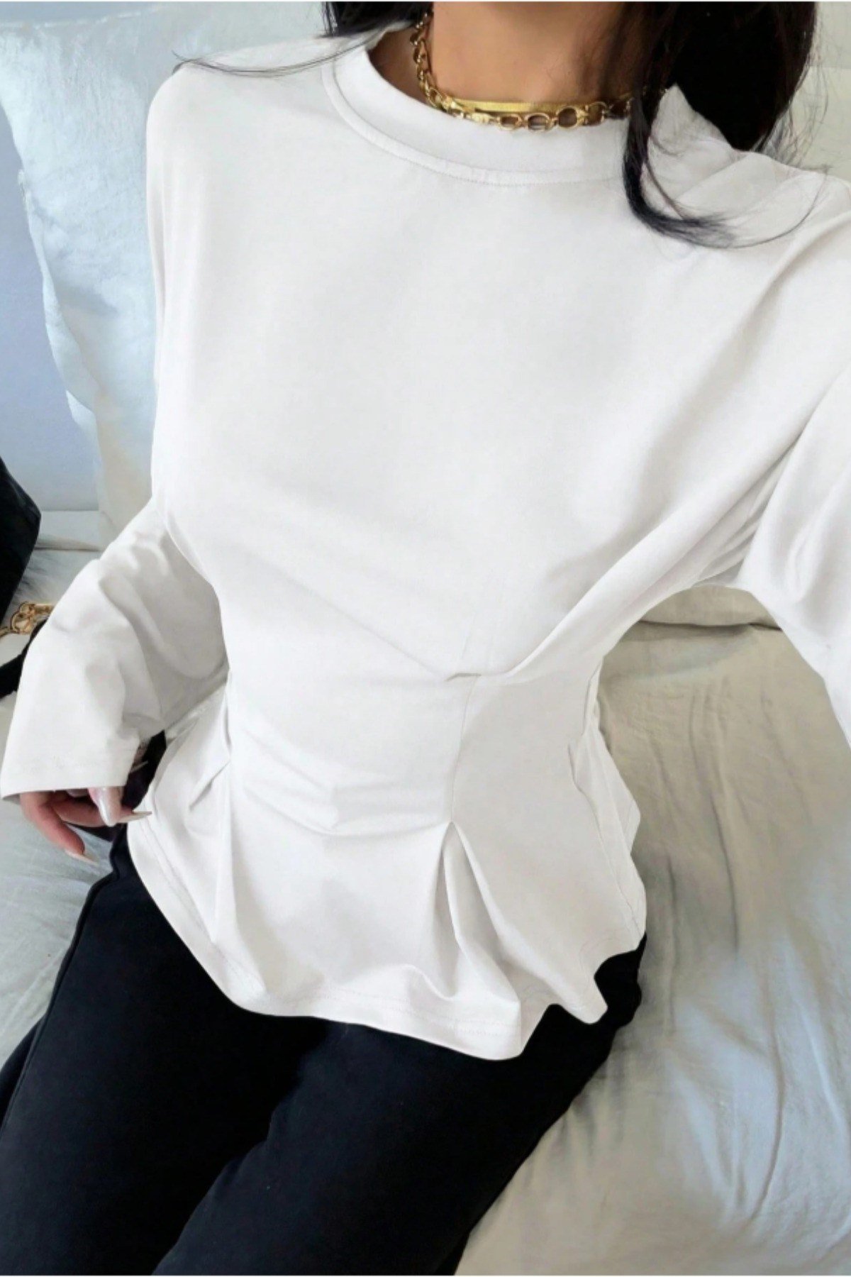 COOL TARZBluzPEPLUMPLT026-Haki-XLKadın Pilet Bel Oturtmalı Peplum Detaylı Uzun Kollu Bluz