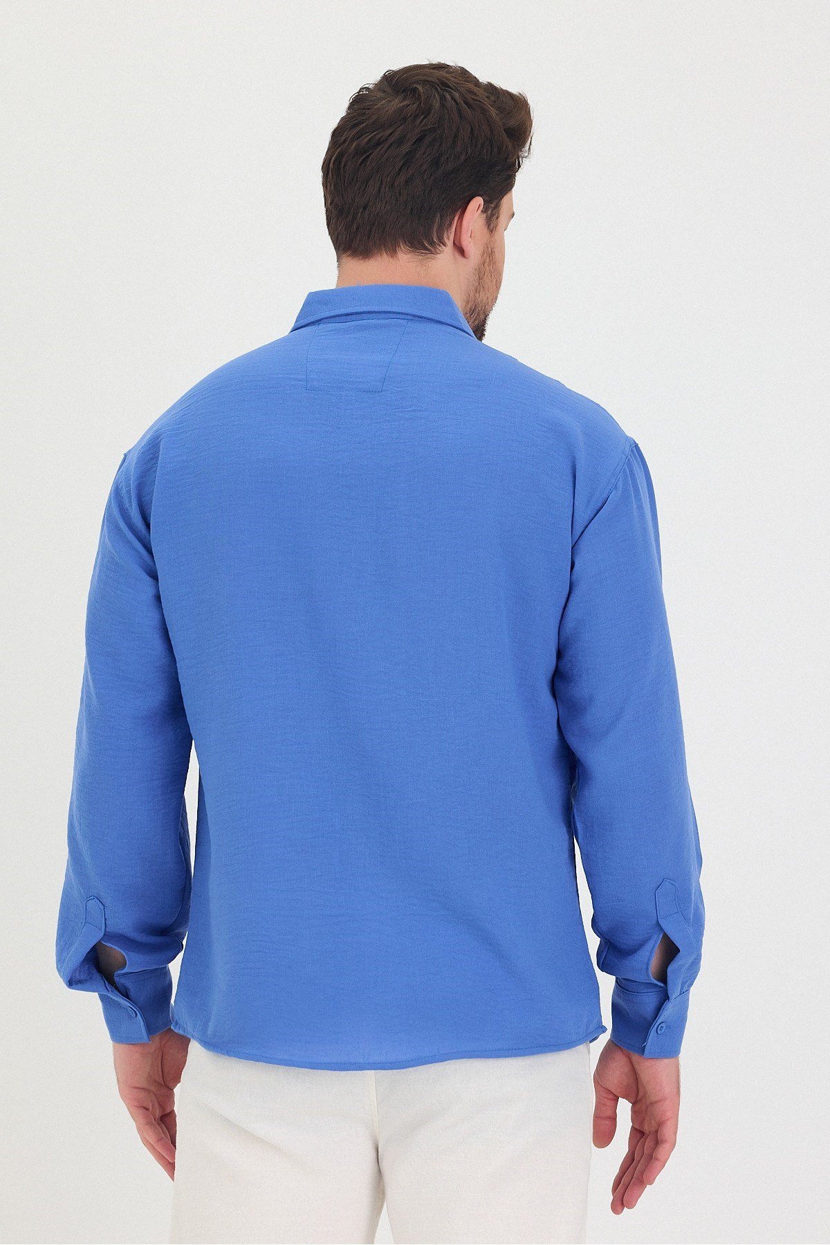 COOL TARZGömlekTSH-E-25SS-010-GÖM-M7-R212Erkek Slim Fit Dar Kalıp Uzun Kol Pamuklu Keten Efekt Gömlek