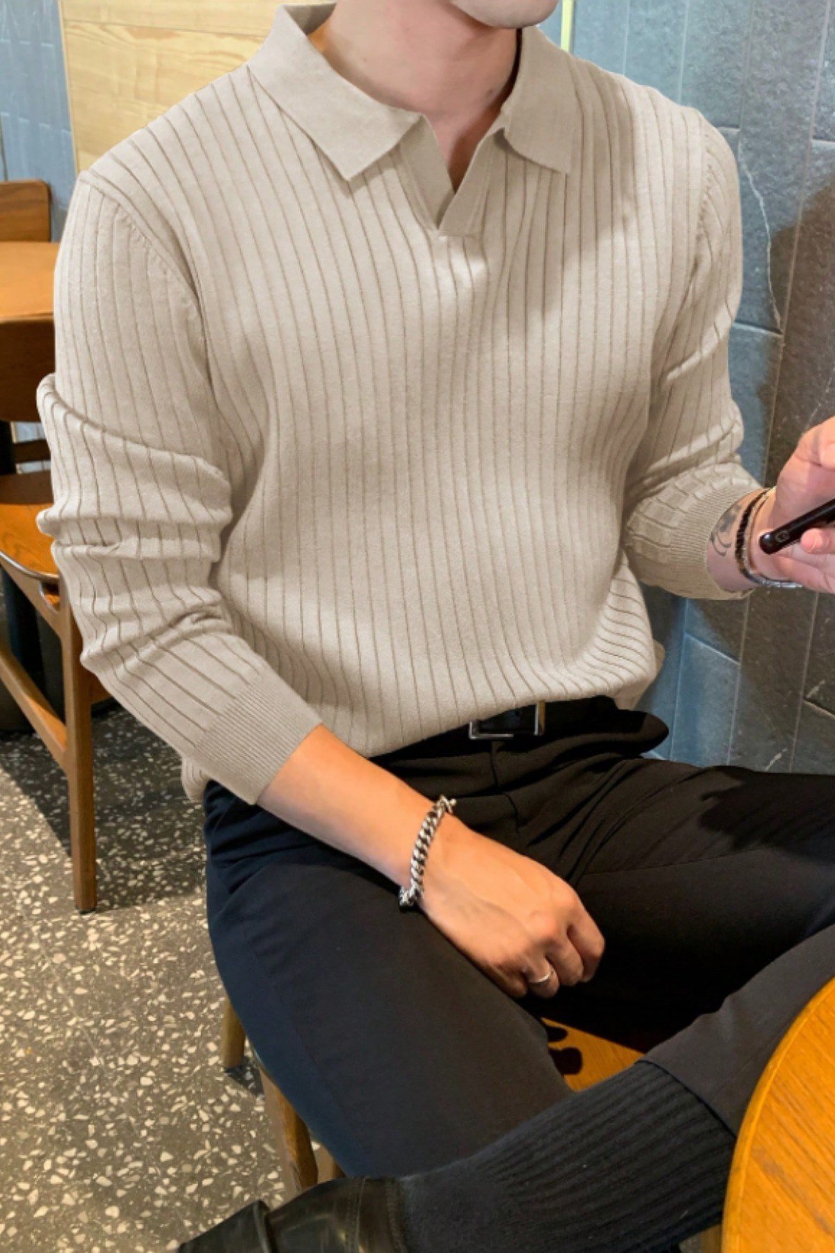 COOL TARZKazakCTRZ1968-HK-SErkek Polo Yaka Triko Kazak Slim Fit Fitilli