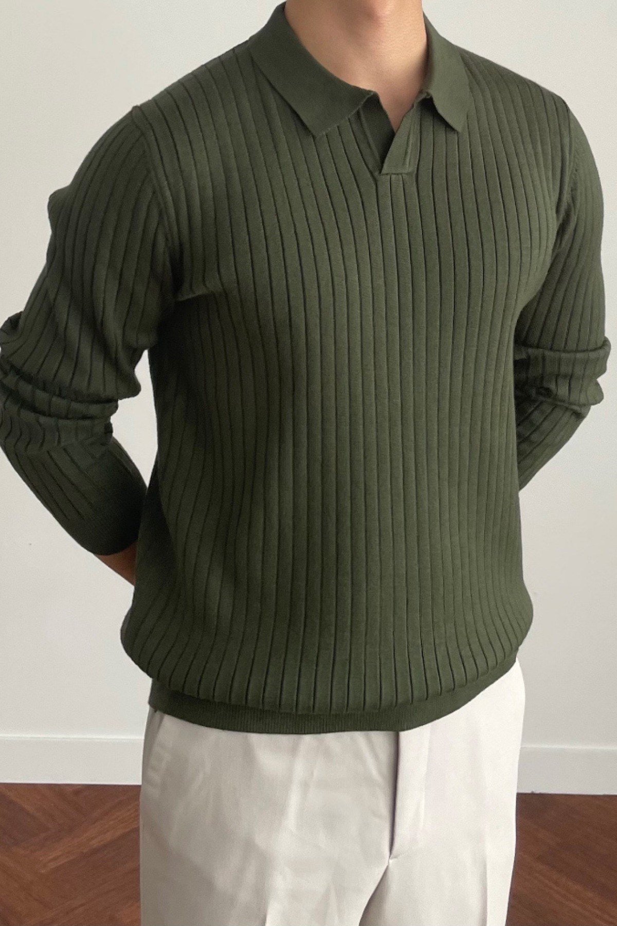 COOL TARZKazakCTRZ1968-HK-SErkek Polo Yaka Triko Kazak Slim Fit Fitilli