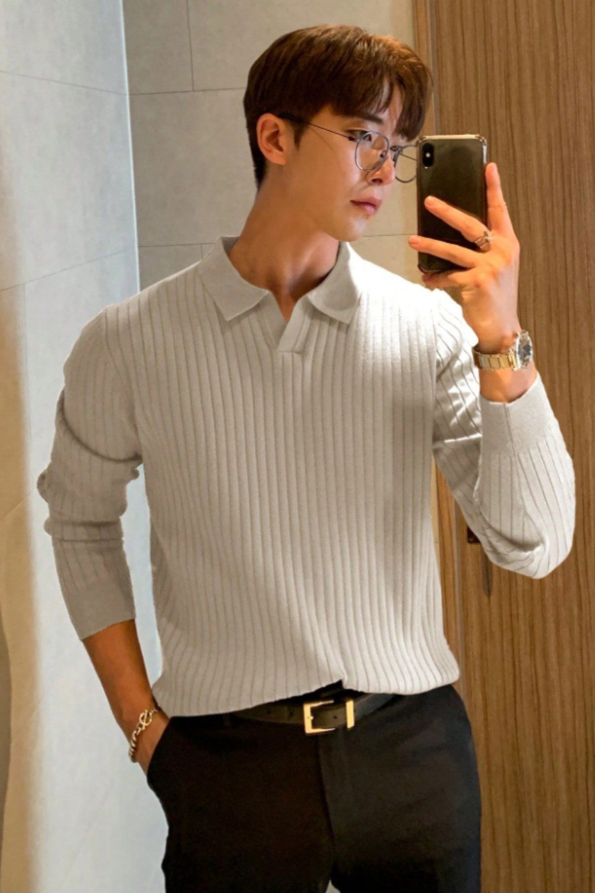 COOL TARZKazakCTRZ1968-HK-SErkek Polo Yaka Triko Kazak Slim Fit Fitilli