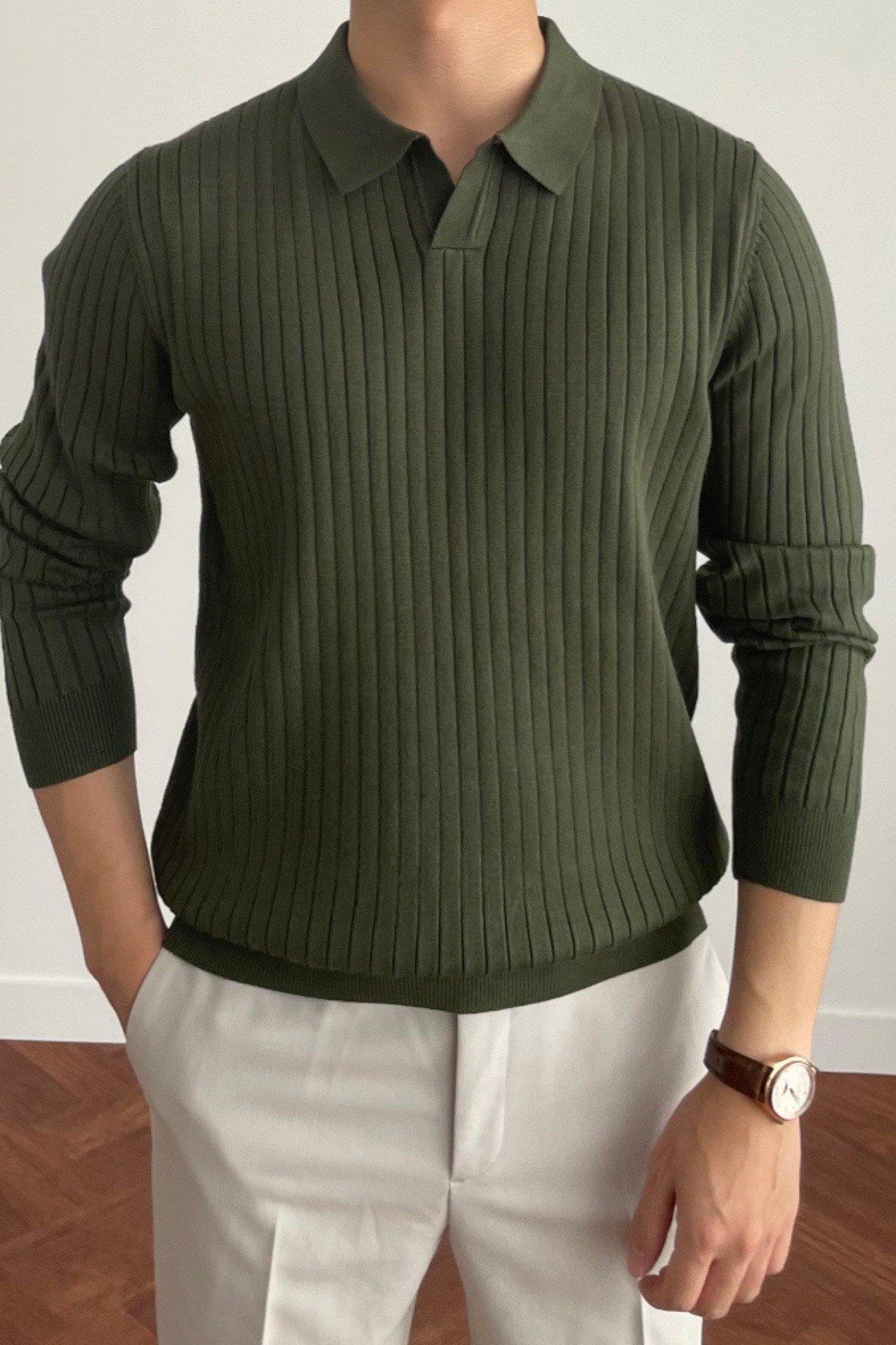 COOL TARZKazakCTRZ1968-HK-SErkek Polo Yaka Triko Kazak Slim Fit Fitilli