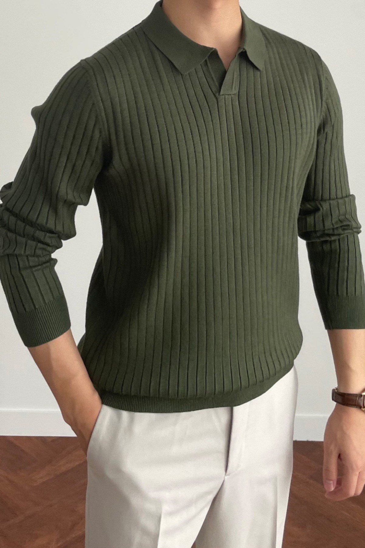 COOL TARZKazakCTRZ1968-HK-SErkek Polo Yaka Triko Kazak Slim Fit Fitilli