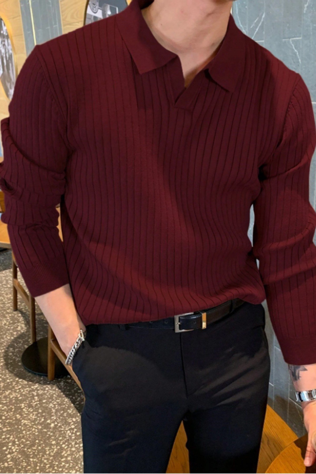 COOL TARZKazakCTRZ1968-HK-SErkek Polo Yaka Triko Kazak Slim Fit Fitilli