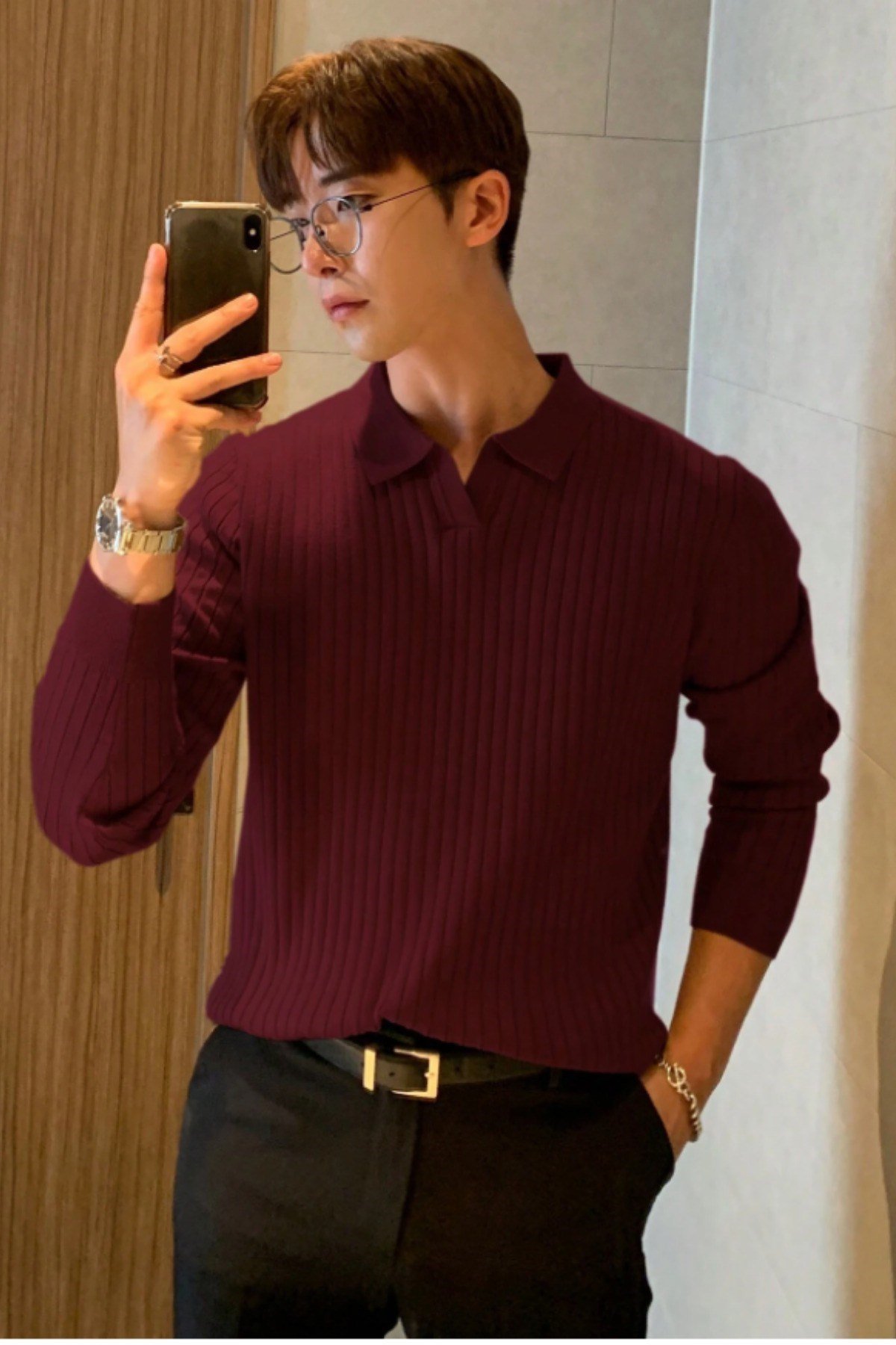 COOL TARZKazakCTRZ1968-HK-SErkek Polo Yaka Triko Kazak Slim Fit Fitilli