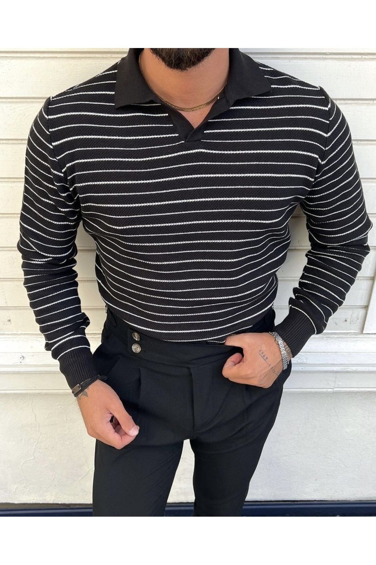 COOL TARZKazakTTR19132R05Erkek Çizgili Polo Yaka Triko Kazak