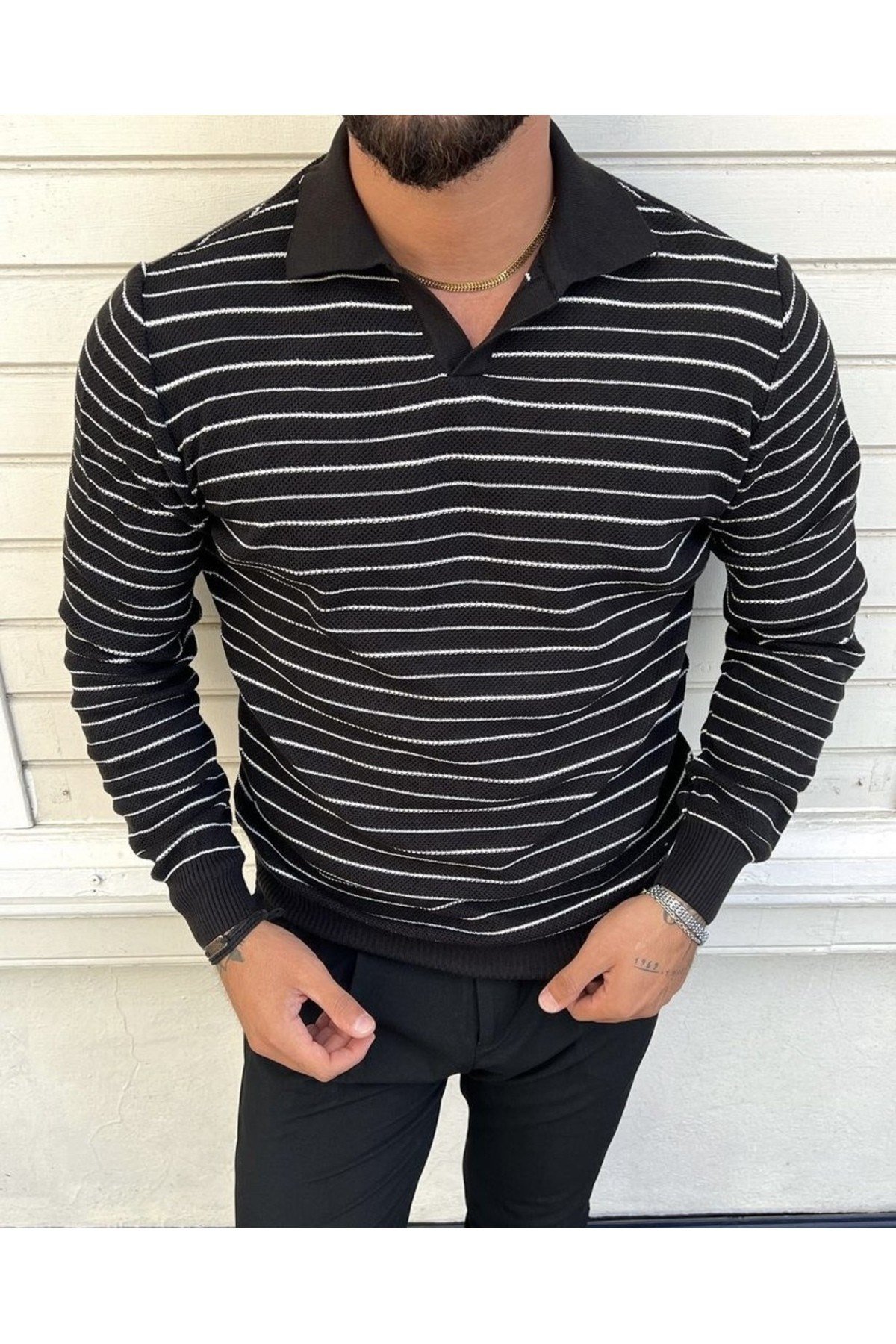 COOL TARZKazakTTR19132R05Erkek Çizgili Polo Yaka Triko Kazak