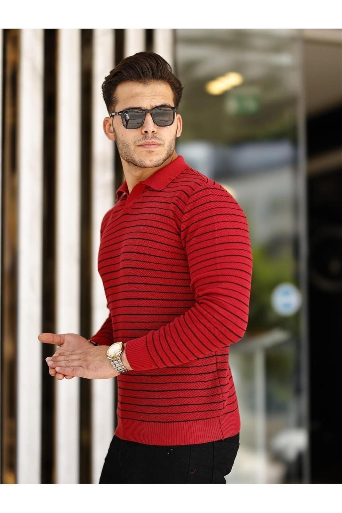 COOL TARZKazakTTR19132R05Erkek Çizgili Polo Yaka Triko Kazak