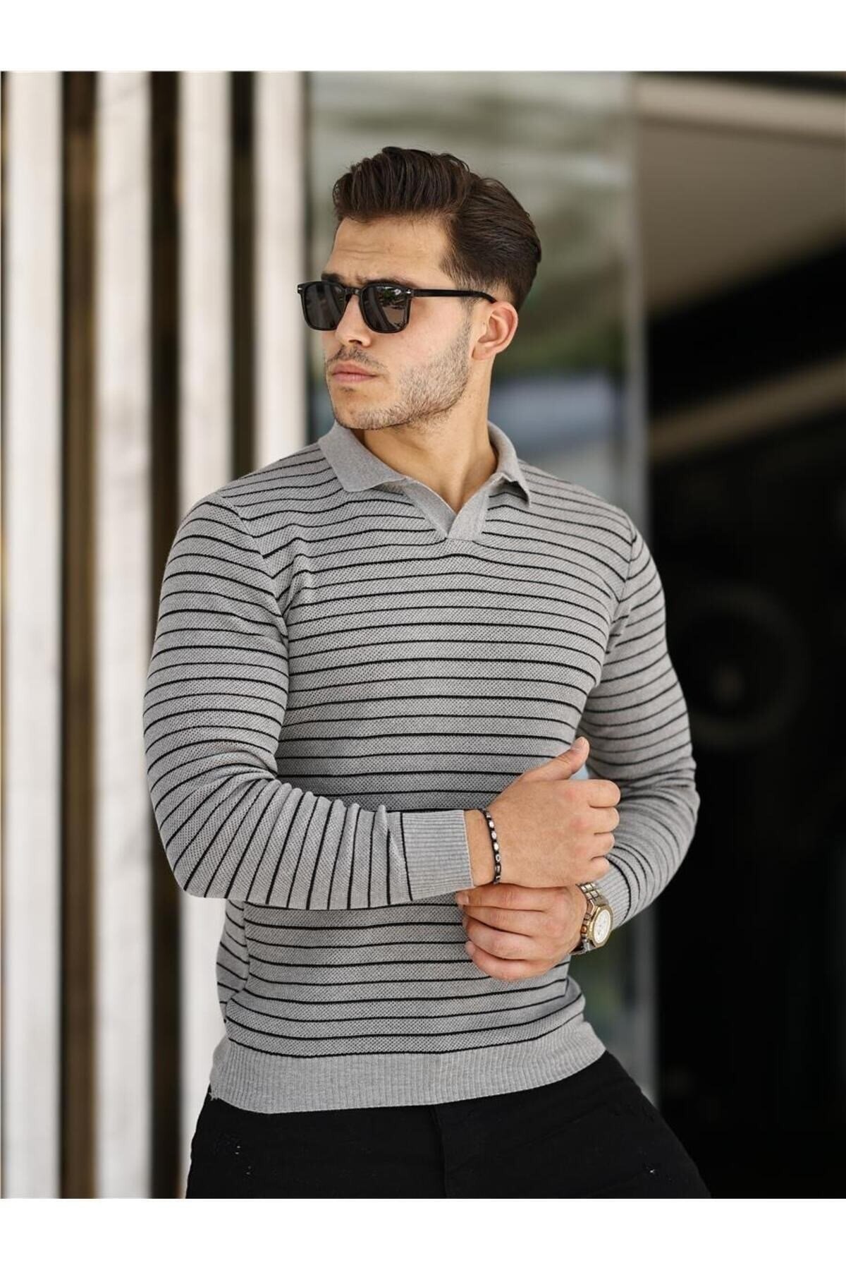 COOL TARZKazakTTR19132R05Erkek Çizgili Polo Yaka Triko Kazak