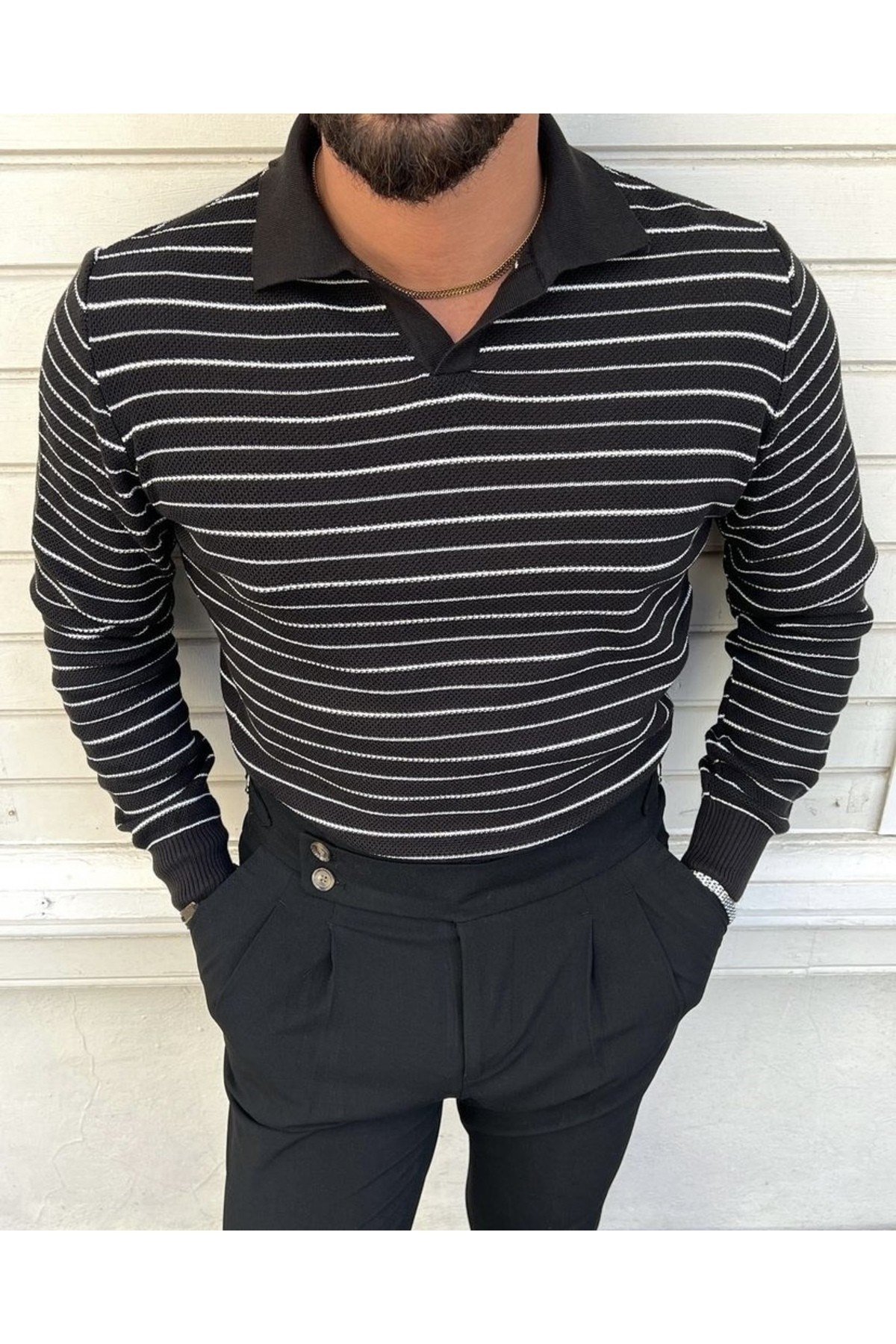 COOL TARZKazakTTR19132R05Erkek Çizgili Polo Yaka Triko Kazak
