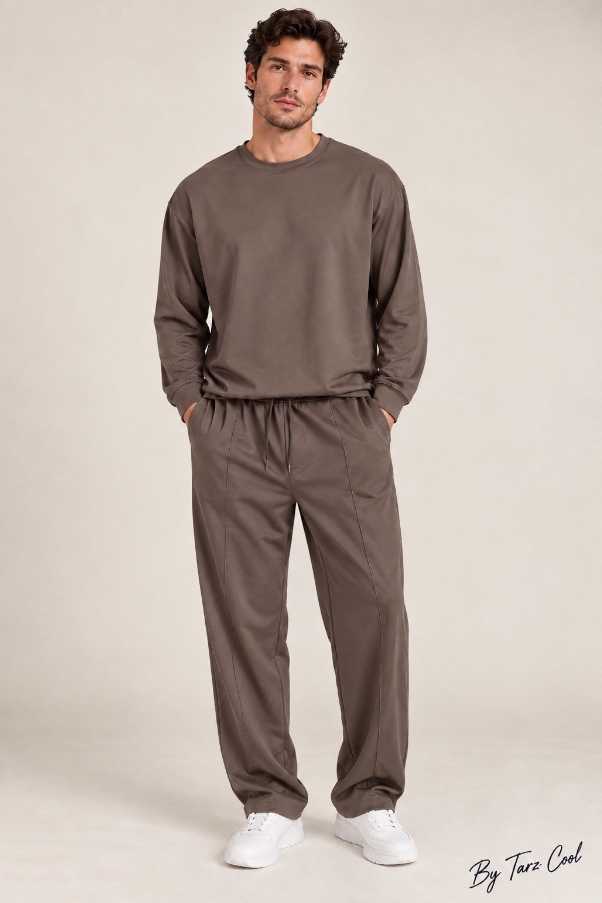 Tarz CoolAlt - Üst TakımOYSTKMER02-Kahverengi-XLErkek Oversize %100 Oyşo Bisiklet Yaka Sweatshirt Bol Paça Alt Üst Takım