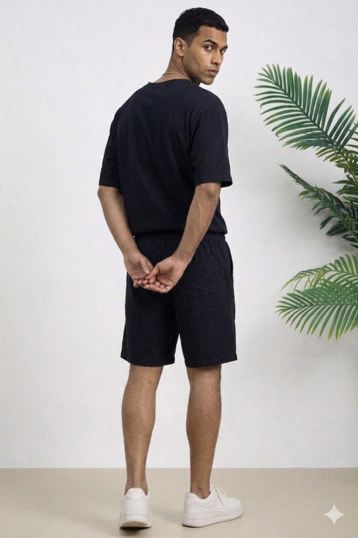 Tarz CoolAlt - Üst TakımTC-OVR-STR-001-Haki-LErkek Oversize Şort Takım V Yaka Yırtmaçlı Tişört Rahat Kesim Yazlık Takım