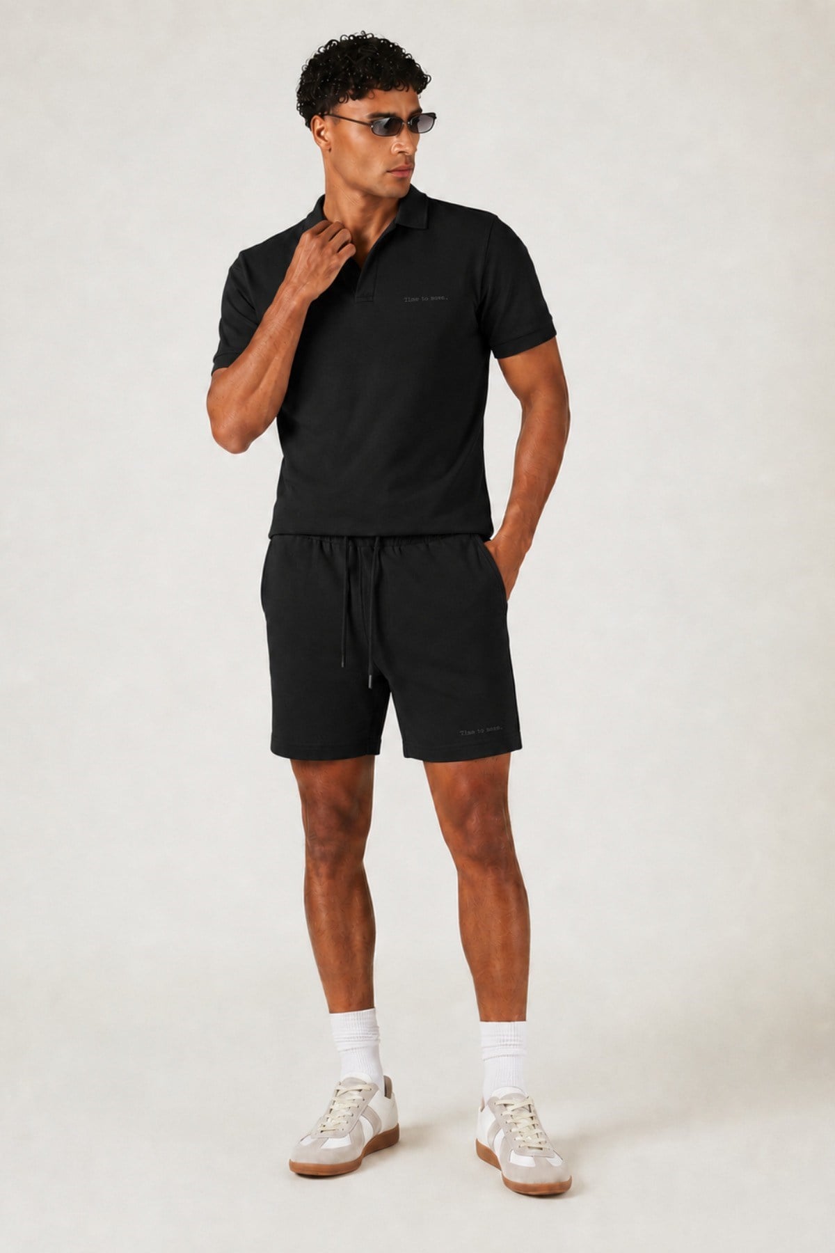 Tarz CoolAlt - Üst TakımTİMESRT-026-Siyah-LErkek %100 Pamuk Polo Yaka Tişört ve Şort Takım – Slim Fit Yazlık 2'li Kombin