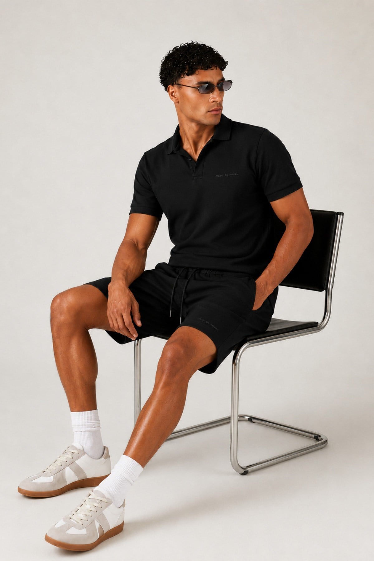 Tarz CoolAlt - Üst TakımTİMESRT-026-Siyah-LErkek %100 Pamuk Polo Yaka Tişört ve Şort Takım – Slim Fit Yazlık 2'li Kombin