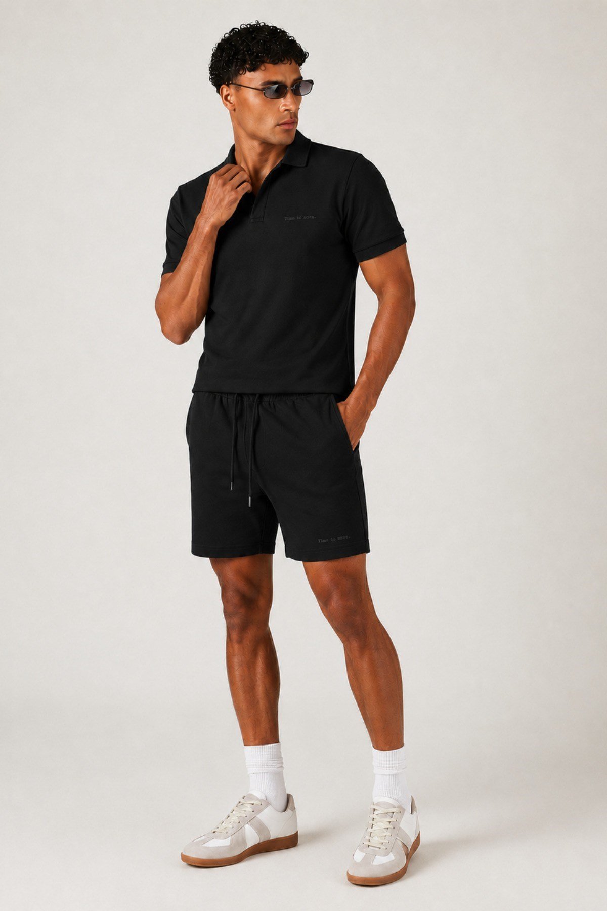 Tarz CoolAlt - Üst TakımTİMESRT-026-Siyah-LErkek %100 Pamuk Polo Yaka Tişört ve Şort Takım – Slim Fit Yazlık 2'li Kombin