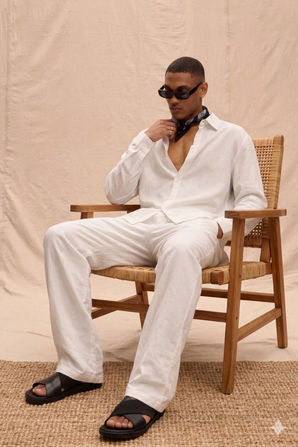 Tarz CoolAlt - Üst TakımTNSL-TKM-026-Haki-LErkek Haki Tencel Kumaş Oversize Gömlek Pantolon Takım – Rahat Kesim Yazlık Kombin