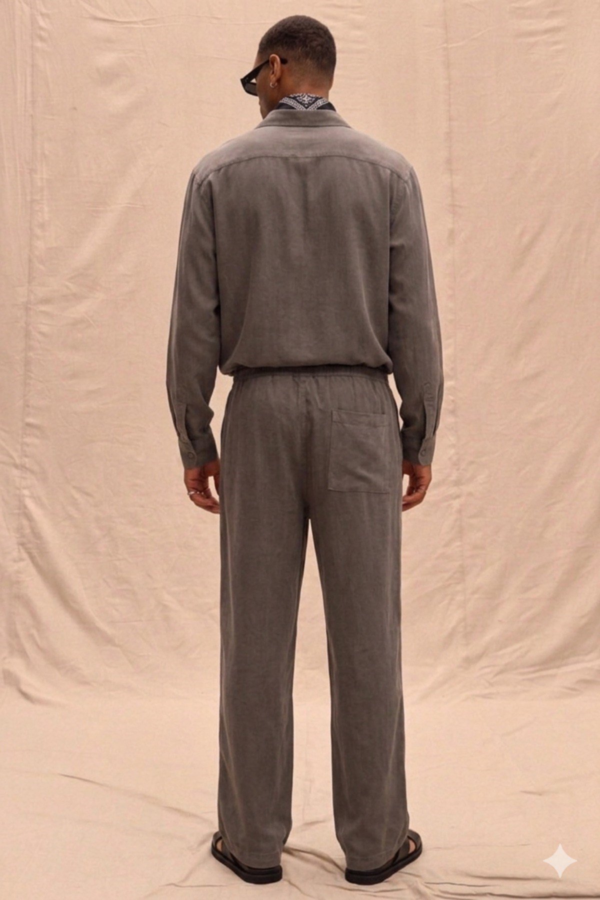 Tarz CoolAlt - Üst TakımTNSL-TKM-026-Haki-LErkek Haki Tencel Kumaş Oversize Gömlek Pantolon Takım – Rahat Kesim Yazlık Kombin
