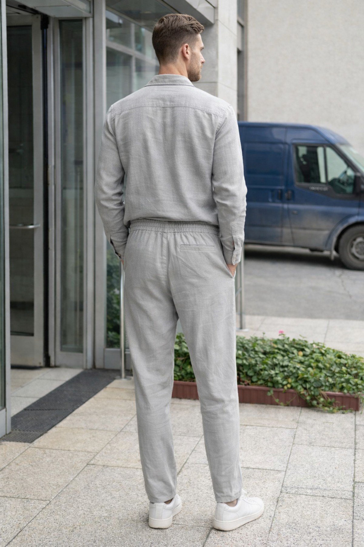 Tarz CoolAlt - Üst TakımTRZ-KTNTKM1001-HKMErkek Oversize Keten Takım Salaş Kesim Gömlek Pantolon Yazlık Kombin
