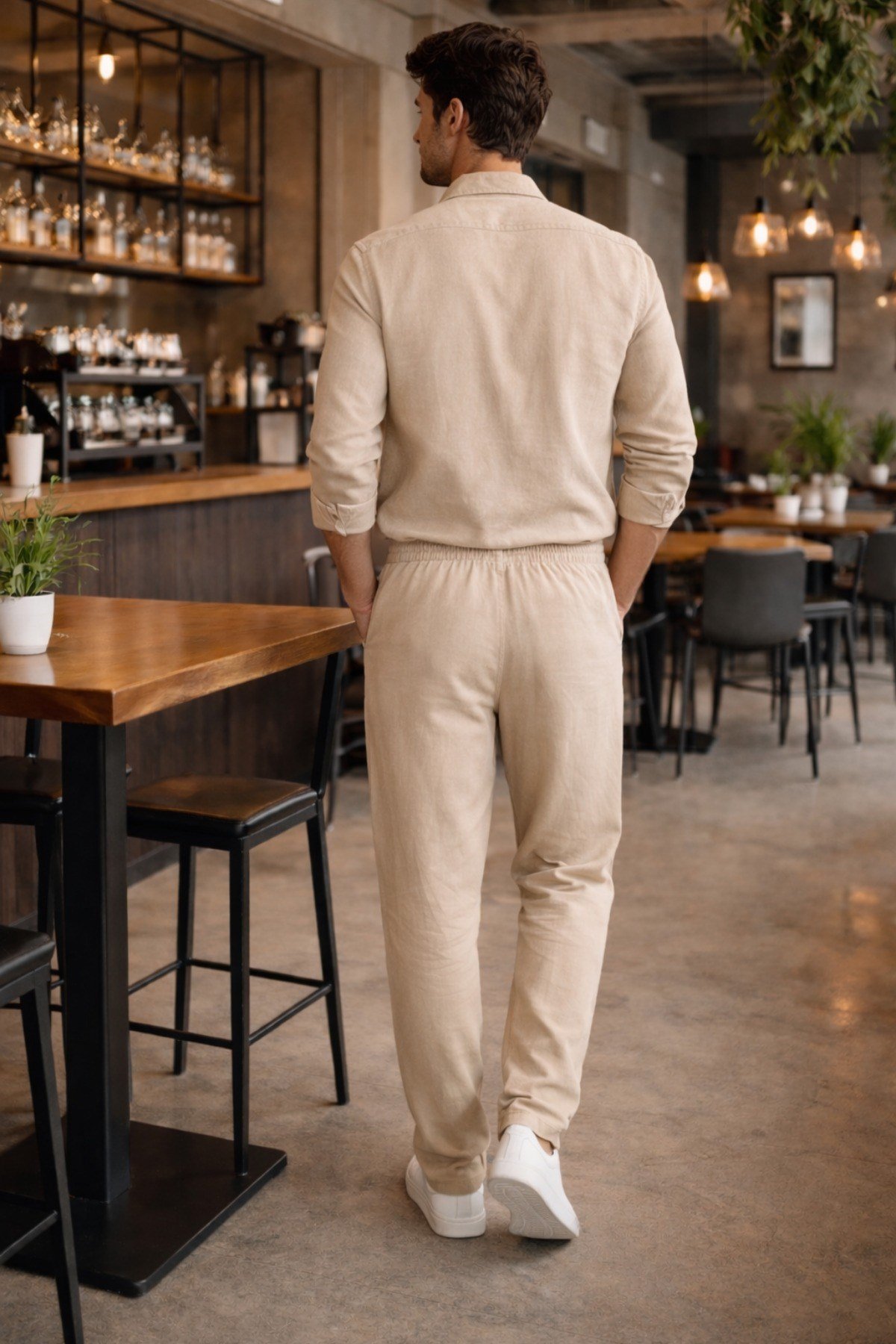 Tarz CoolAlt - Üst TakımTRZ-KTNTKM1001-HKMErkek Oversize Keten Takım Salaş Kesim Gömlek Pantolon Yazlık Kombin