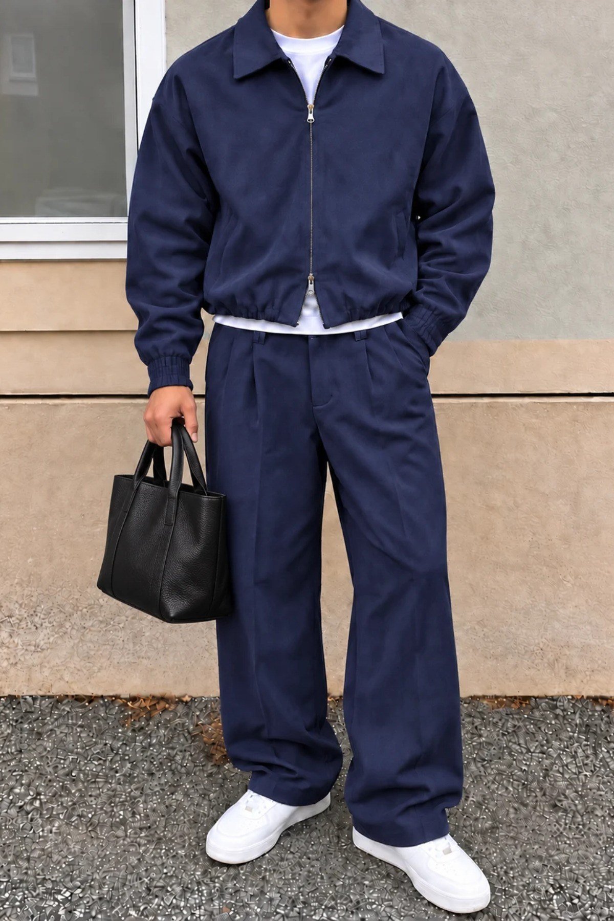 Tarz CoolAlt - Üst TakımTRZK2721-Kahverengi-LErkek Oversize Çift Fermuarlı Ceket ve Baggy Pantolon Alt Üst Takım