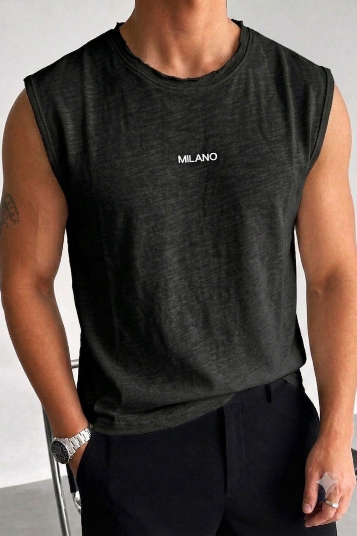 Tarz CoolAtletFLM-MLN-2026-Beyaz-MErkek Milano Nakışlı Flamlı Pamuklu Ham Yaka (Pis Yaka) Regular Fit Kolsuz T-Shirt / Atlet