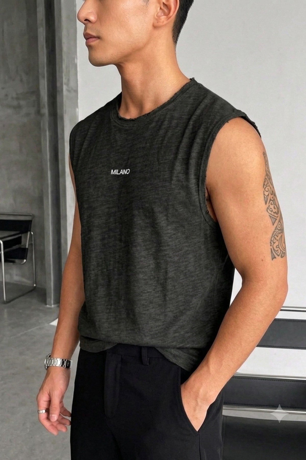 Tarz CoolAtletFLM-MLN-2026-Beyaz-MErkek Milano Nakışlı Flamlı Pamuklu Ham Yaka (Pis Yaka) Regular Fit Kolsuz T-Shirt / Atlet