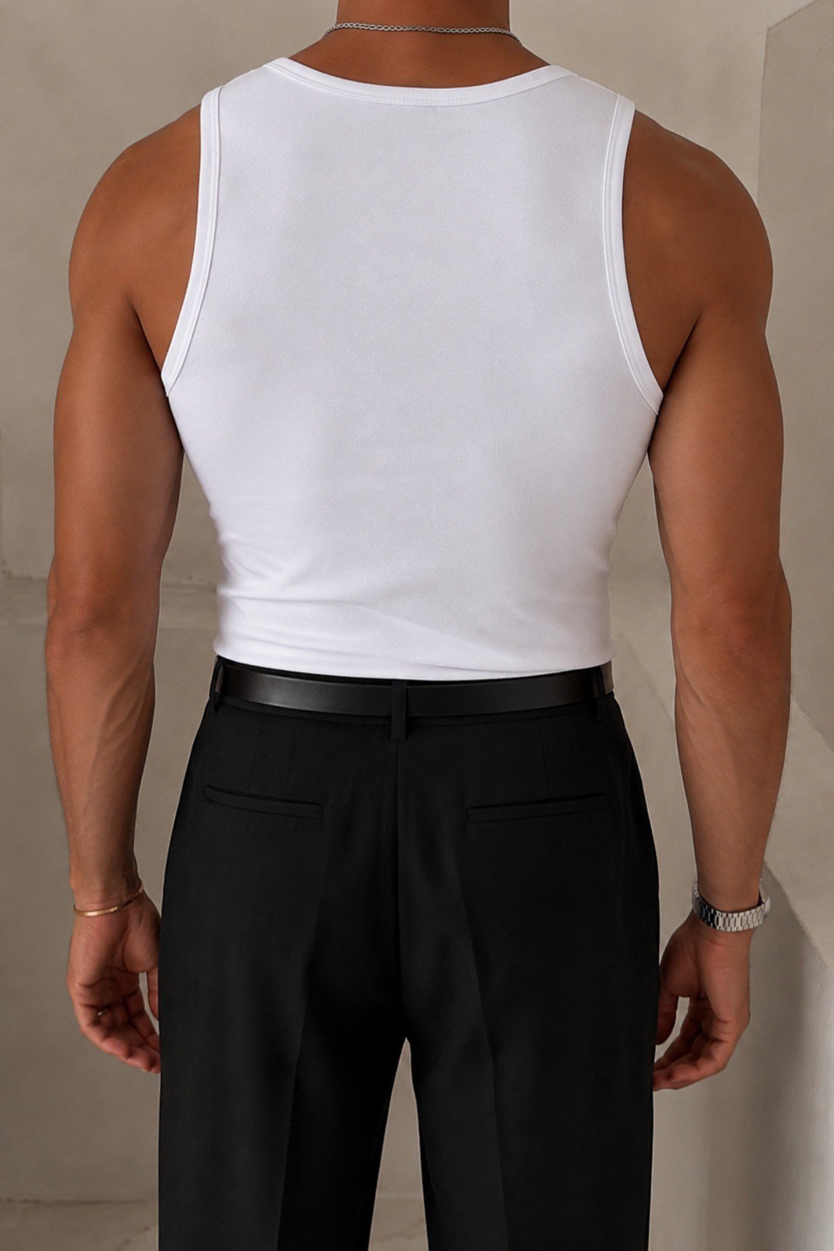 Tarz CoolAtletTC-RBN-BYZ-SErkek Beyaz Slim Fit Ribana Bisiklet Yaka Likralı Süprem Atlet