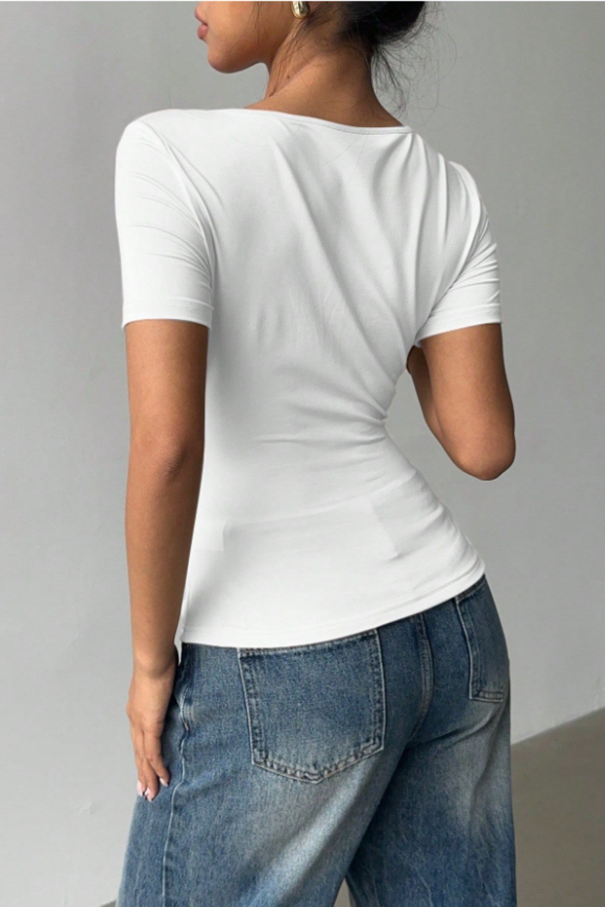 Tarz CoolBluzCPRZYK026BYZSKadın Çapraz Yaka Kısa Kollu Slim Fit Bluz