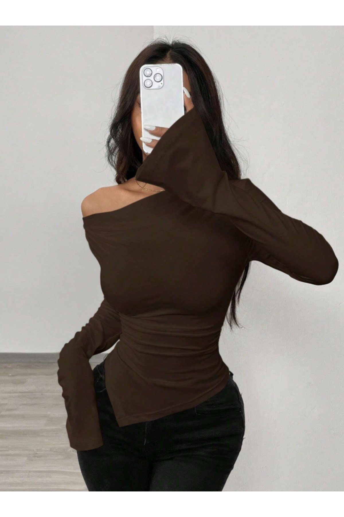 Tarz CoolBluzDODEUZUNR02Değiştirilebilir Omuz Detaylı Uzun Kollu Bluz