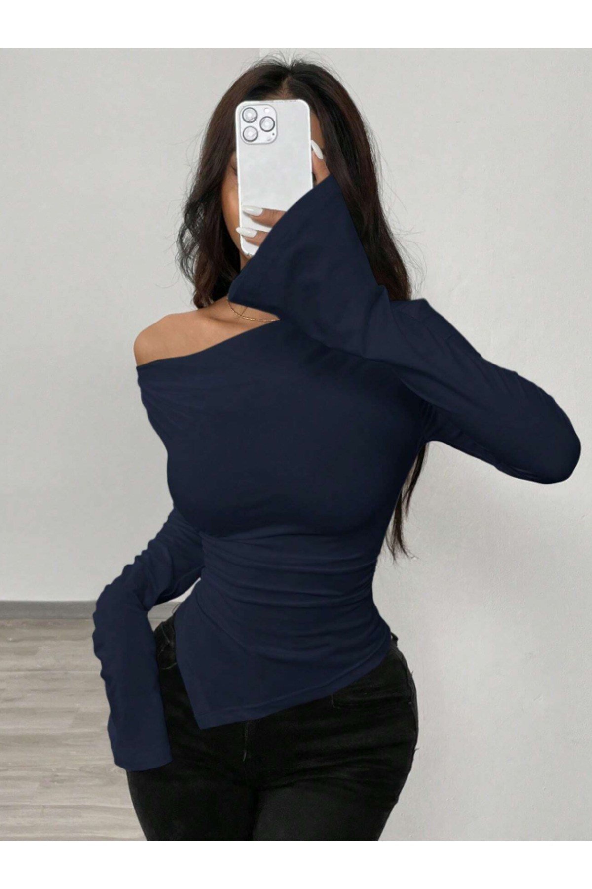 Tarz CoolBluzDODEUZUNR02Değiştirilebilir Omuz Detaylı Uzun Kollu Bluz