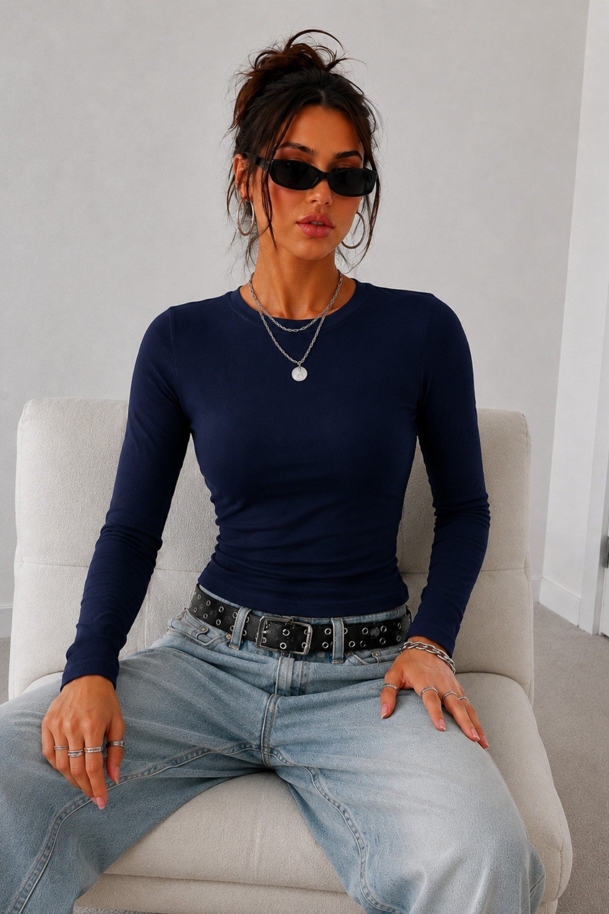 Tarz CoolBluzKBDY025-Gri-XLKadın Dar/Slim Uzun Kollu Basic Bisiklet Yaka Crop Bluz – Esnek Pamuklu Süprem Kumaş