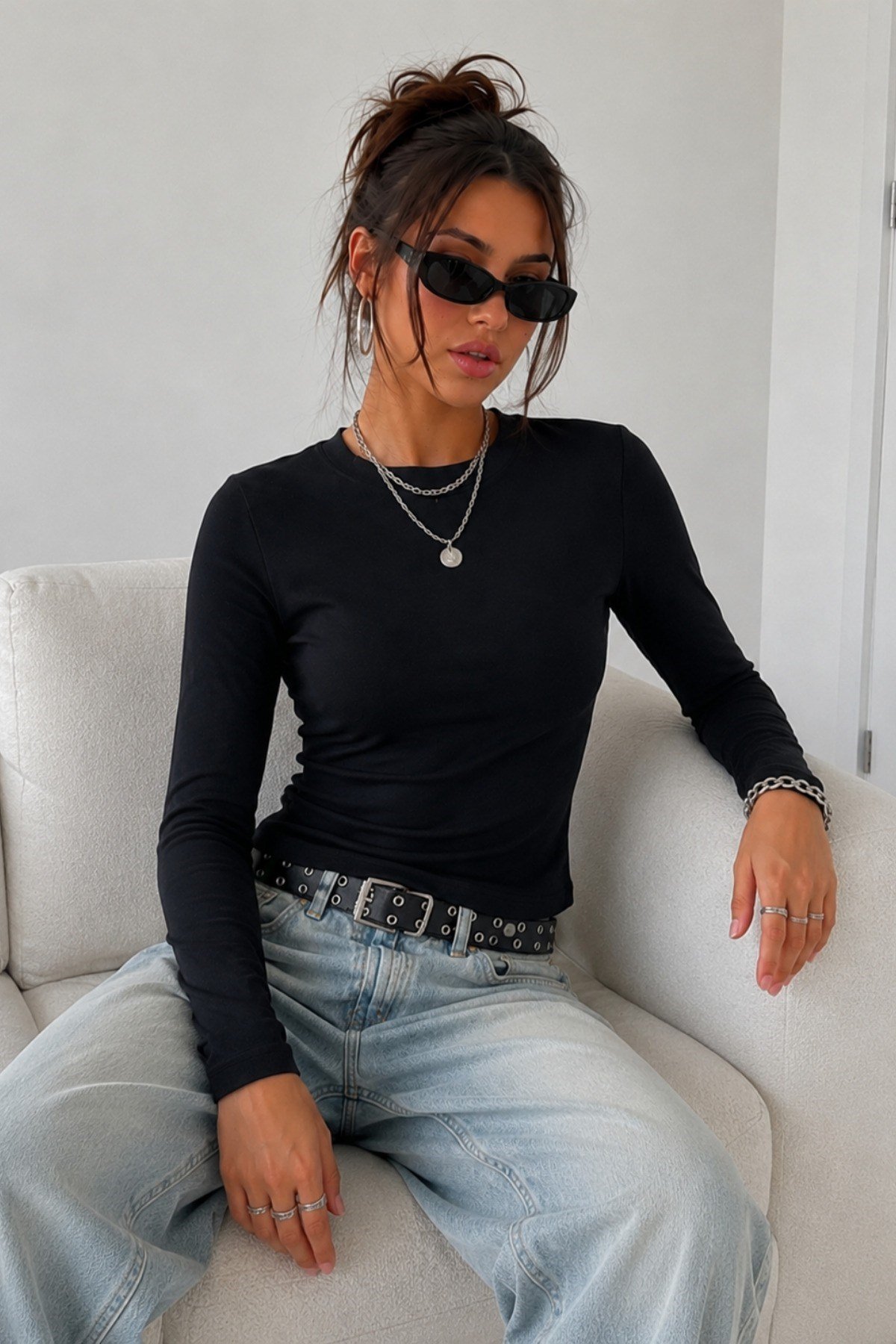 Tarz CoolBluzKBDY025-Gri-XLKadın Dar/Slim Uzun Kollu Basic Bisiklet Yaka Crop Bluz – Esnek Pamuklu Süprem Kumaş