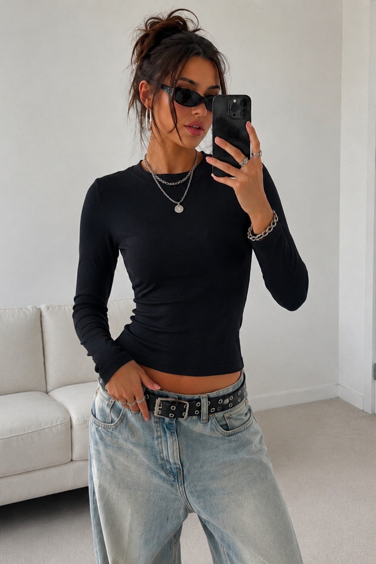 Tarz CoolBluzKBDY025-Gri-XLKadın Dar/Slim Uzun Kollu Basic Bisiklet Yaka Crop Bluz – Esnek Pamuklu Süprem Kumaş