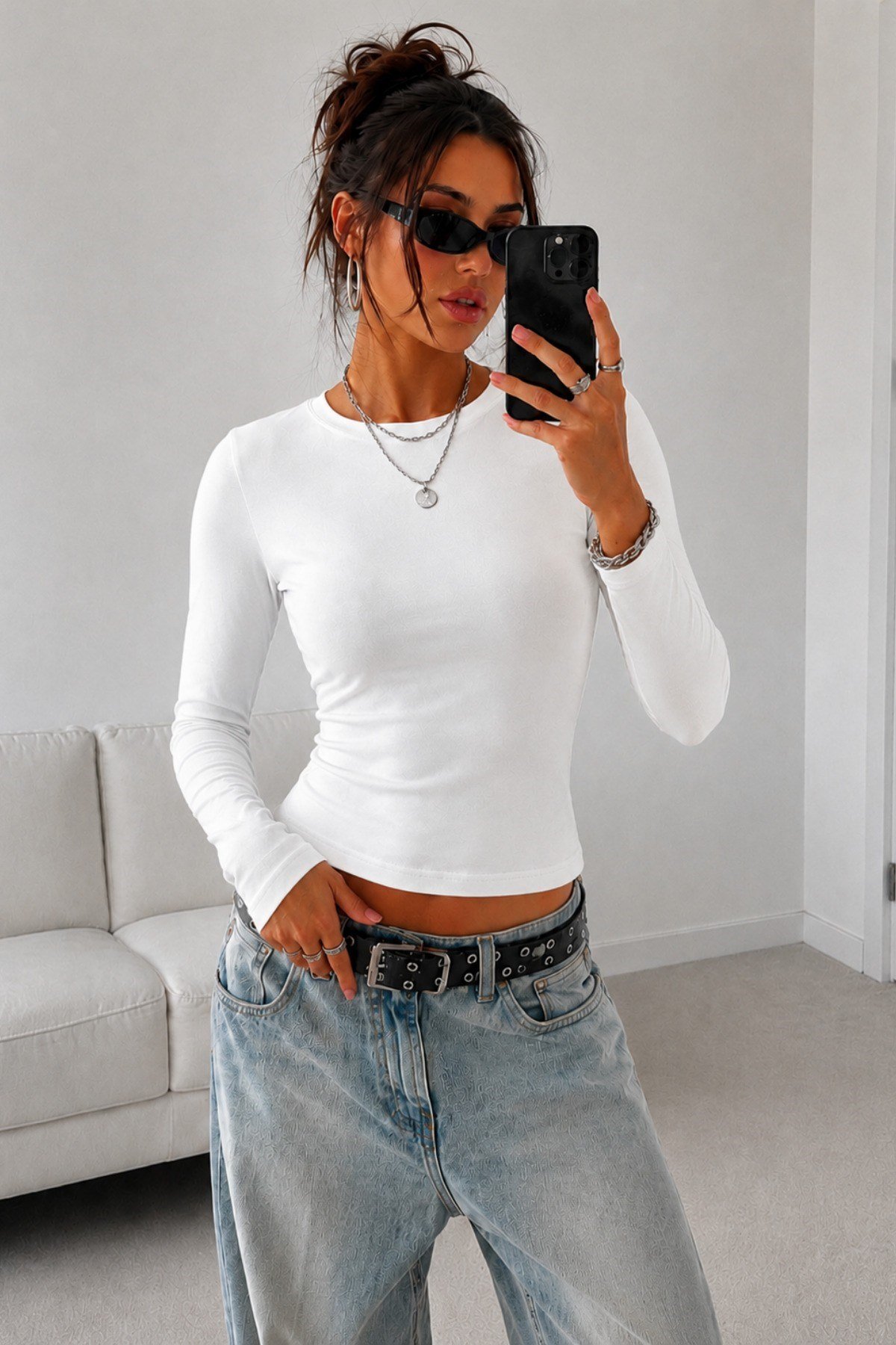 Tarz CoolBluzKBDY025-Gri-XLKadın Dar/Slim Uzun Kollu Basic Bisiklet Yaka Crop Bluz – Esnek Pamuklu Süprem Kumaş
