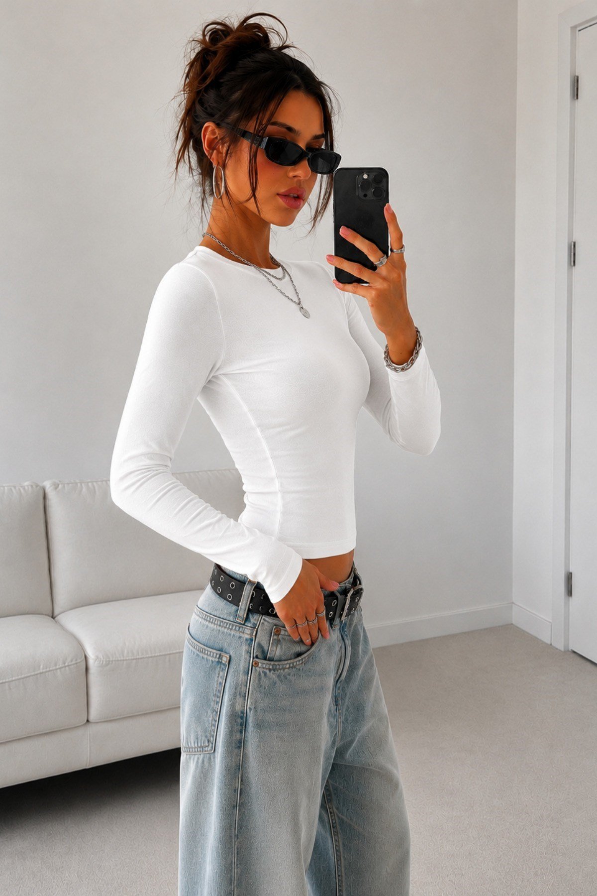 Tarz CoolBluzKBDY025-Gri-XLKadın Dar/Slim Uzun Kollu Basic Bisiklet Yaka Crop Bluz – Esnek Pamuklu Süprem Kumaş