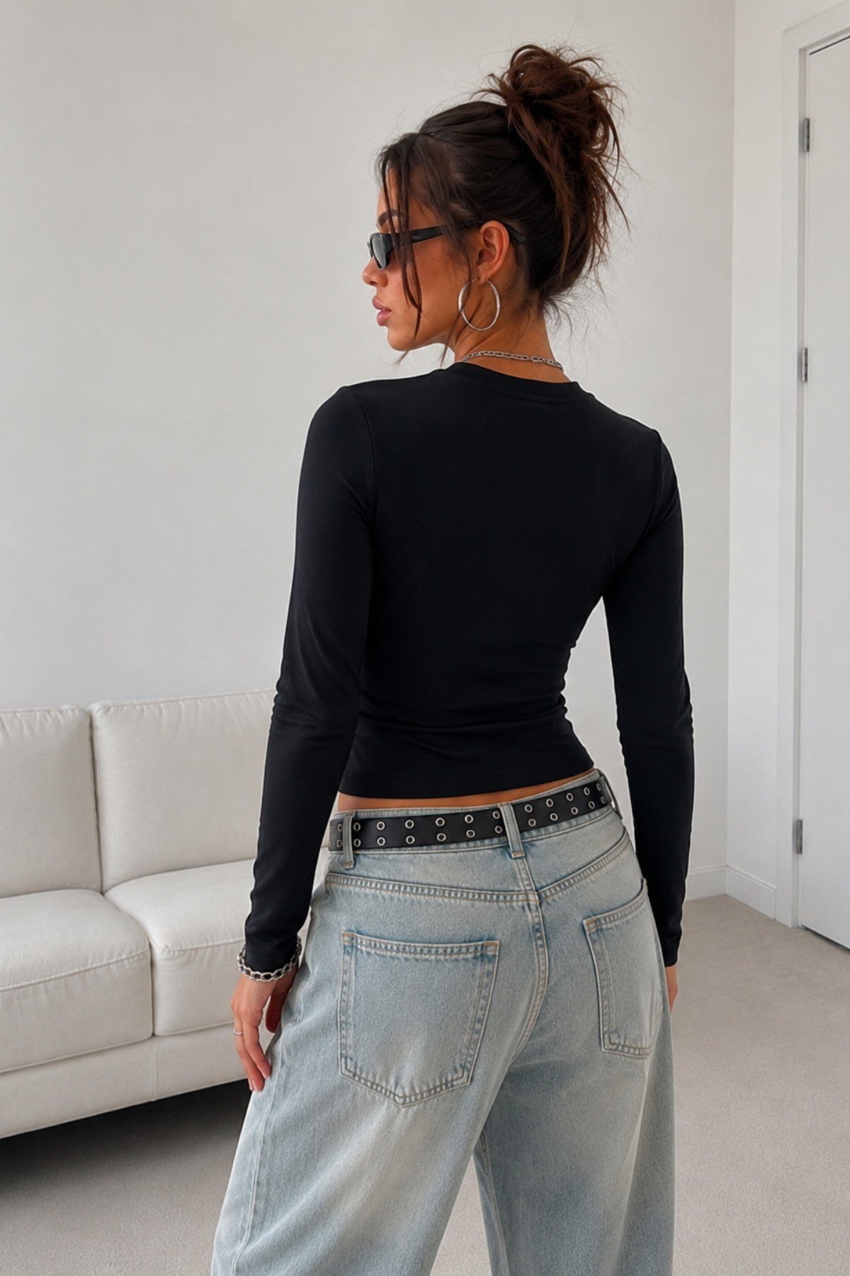 Tarz CoolBluzKBDY025-Gri-XLKadın Dar/Slim Uzun Kollu Basic Bisiklet Yaka Crop Bluz – Esnek Pamuklu Süprem Kumaş