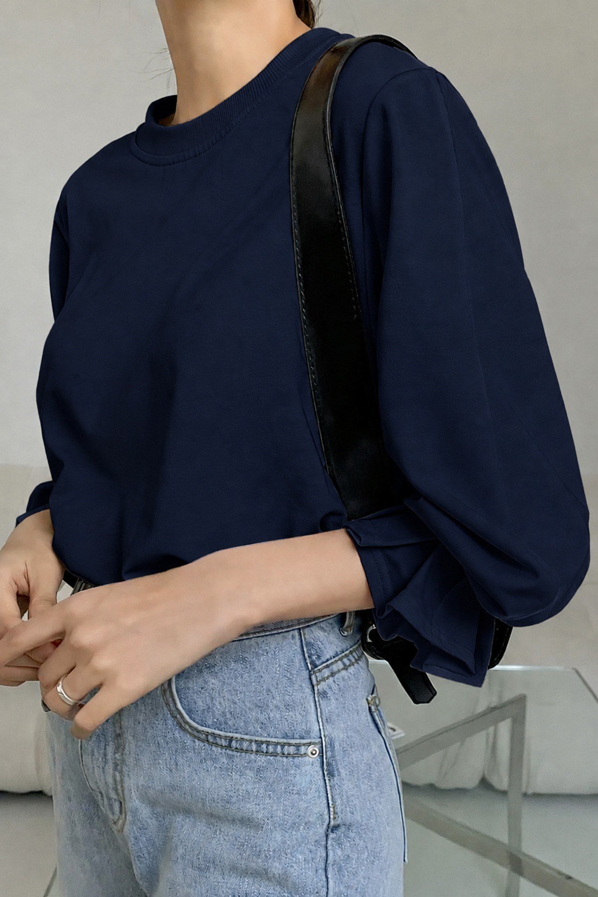Tarz CoolBluzKDN-FKR-001-SYH-L/XLKadın Modern Kesim Fakir Kol Detaylı Oversize Basic Bluz