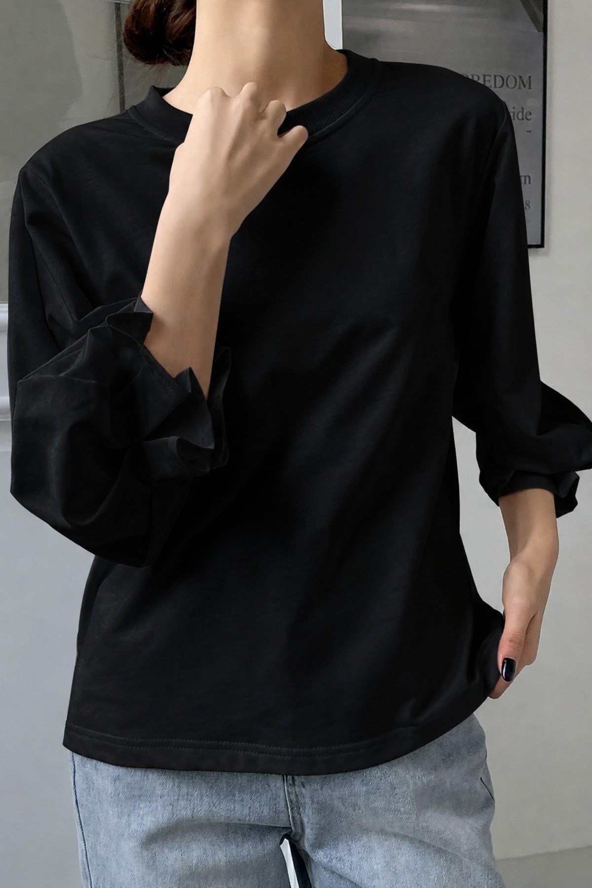 Tarz CoolBluzKDN-FKR-001-SYH-L/XLKadın Modern Kesim Fakir Kol Detaylı Oversize Basic Bluz