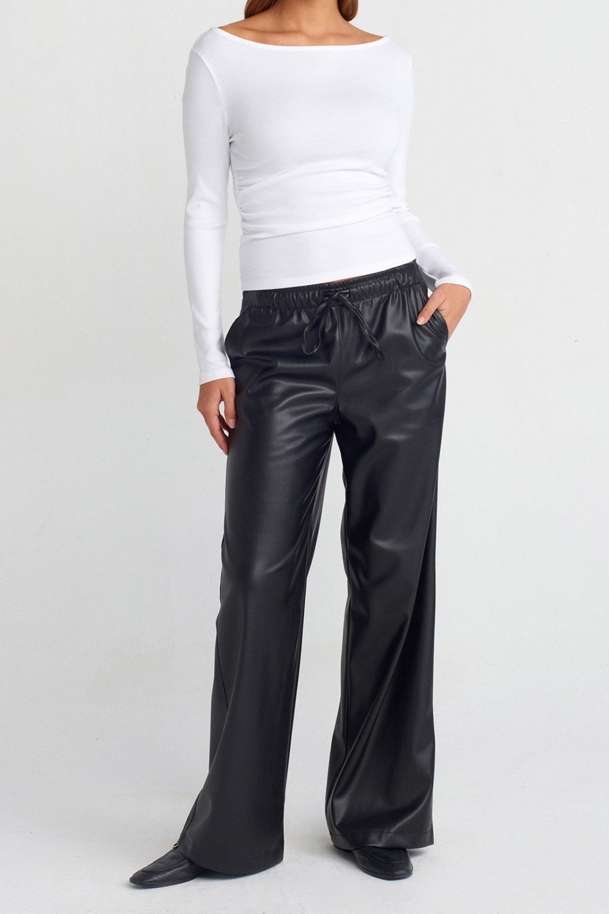 Tarz CoolBluzTCKDNBDY002-BRD-MKadın Geniş Yaka Uzun Kollu Esnek Pamuk Dokulu Fit Basic Bluz