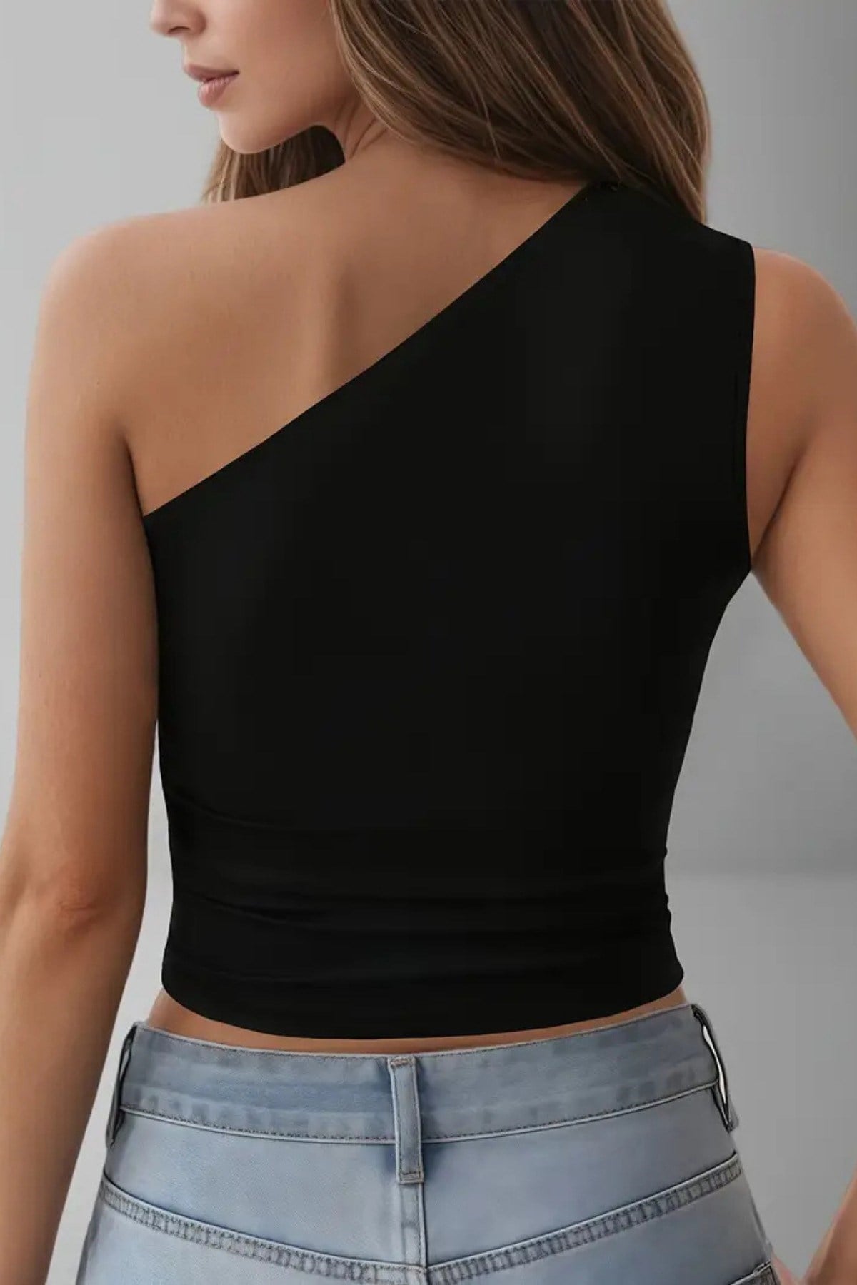 Tarz CoolBluzTEKOMZ030S-MKadın Tek Omuzlu Basic Dar Kesim Slim Fit Bluz