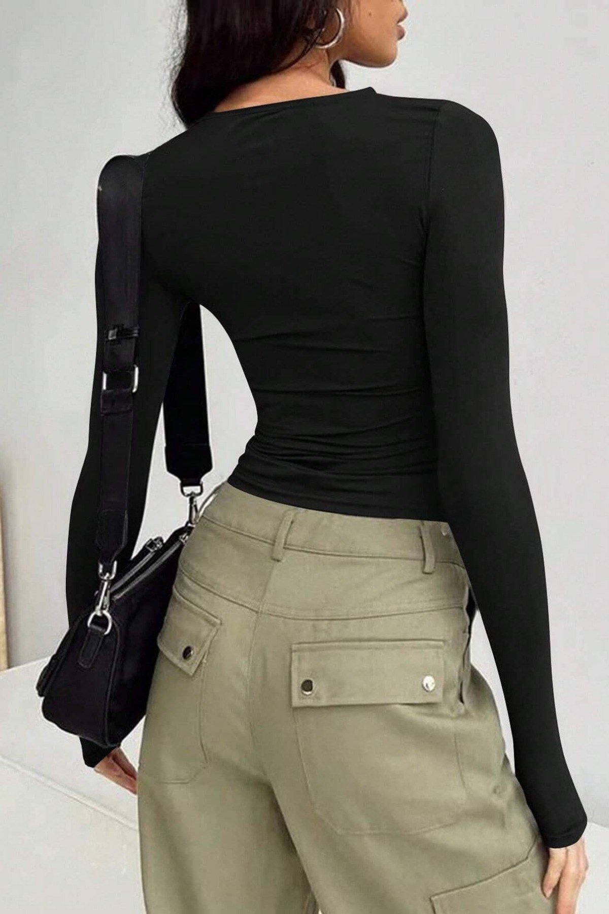 Tarz CoolBodyBSKBODY0030-LCVMKadın Bisiklet Yaka Basic Uzun Kollu Likralı Body