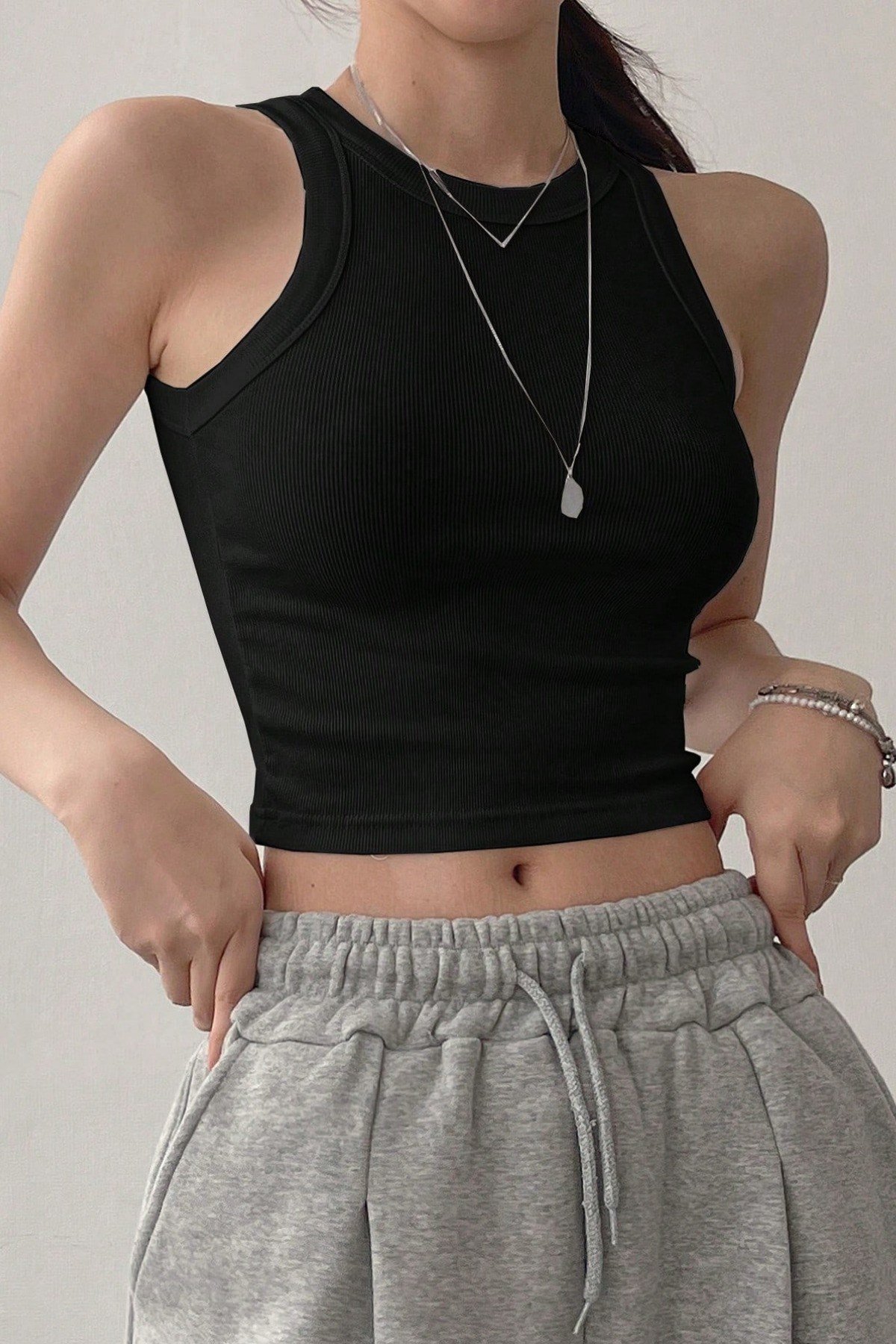 Tarz CoolCropACRP025R01Kadın Kaşkorse Geniş Askılı Fitilli Crop Atlet