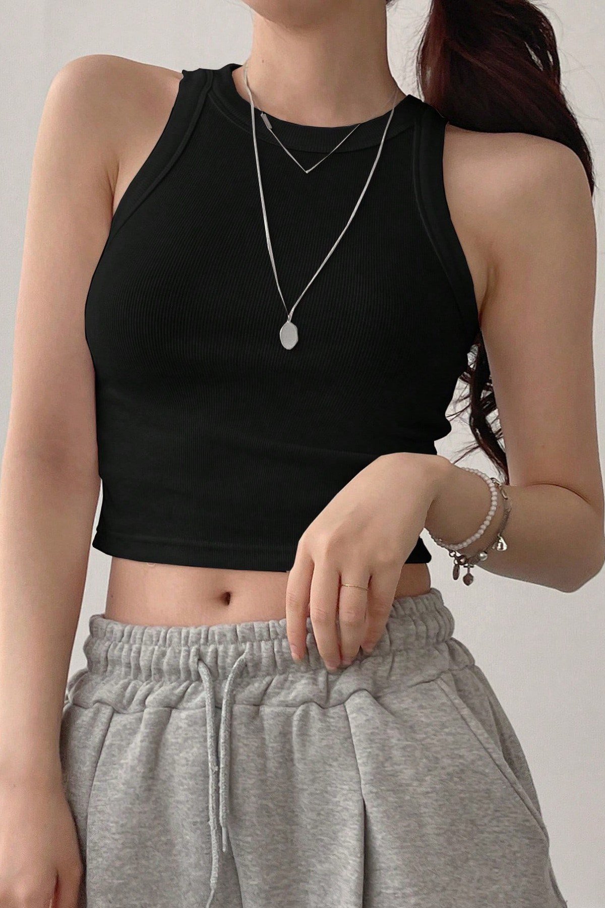 Tarz CoolCropACRP025R01Kadın Kaşkorse Geniş Askılı Fitilli Crop Atlet