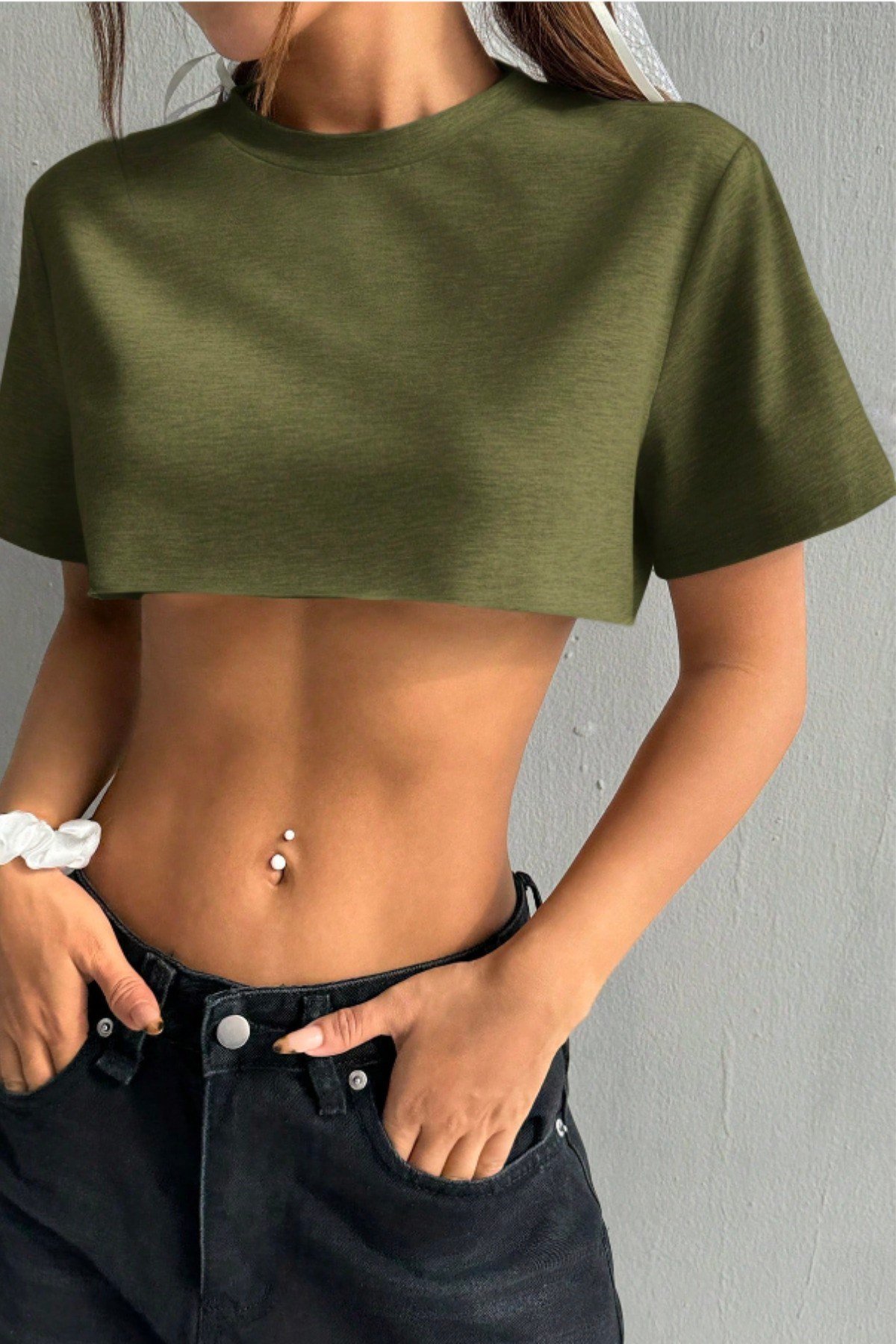Tarz CoolCropBSCRPY025R02Kadın Bisiklet Yaka Oversize Crop T-Shirt